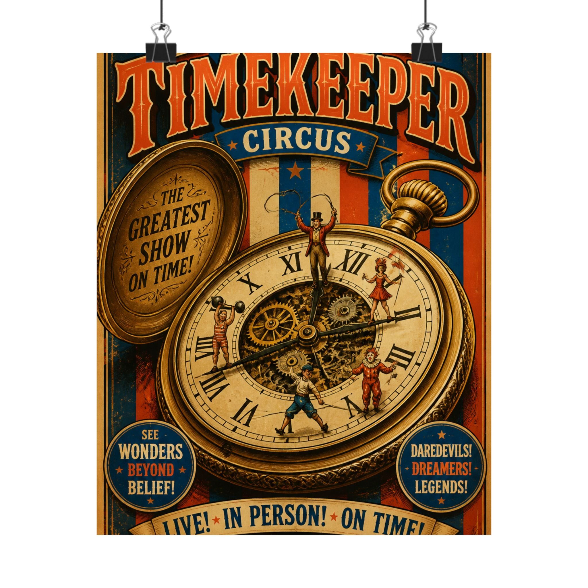Pocket Watch Performers Wall Art Poster 24×36 Vintage Circus Bedroom Decor Maximalist Print