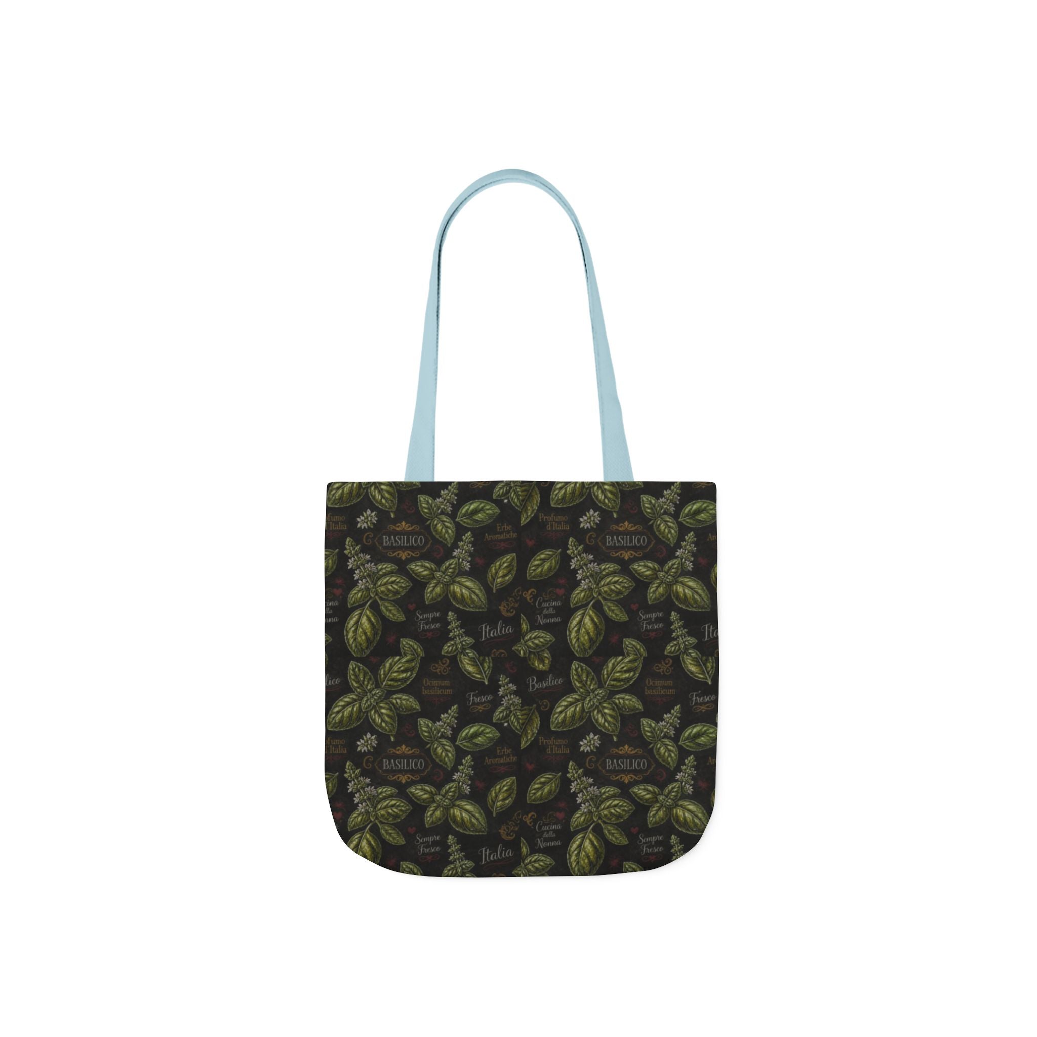 Fresh Basil Leaves Canvas Tote Bag Mediterranean Kitchen Chalk Art Design Italian Cottagecore Gift