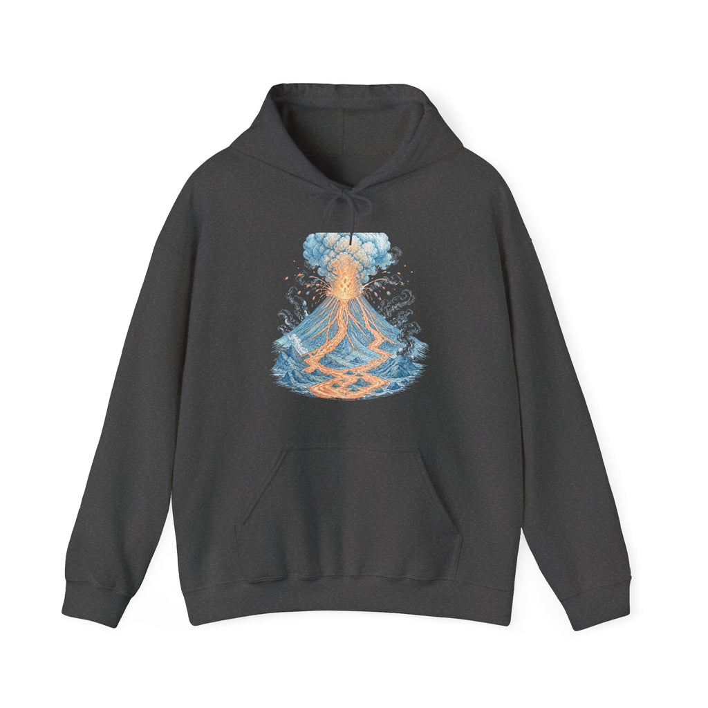Matching Couple Sweatshirt - Volcano & Glacier Matching Couple Hooded Sweatshirt Vintage Art His Hers Wedding Gift - Design A