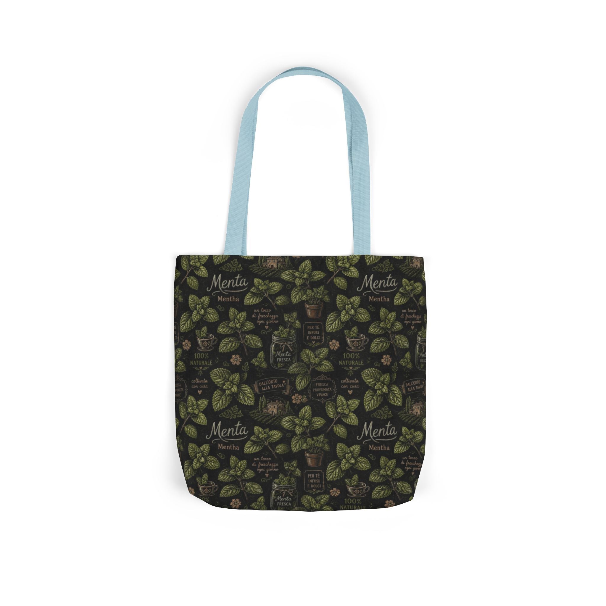 Fresh Mint Leaves Canvas Tote Bag Mediterranean Kitchen Chalk Art Design Italian Cottagecore Gift