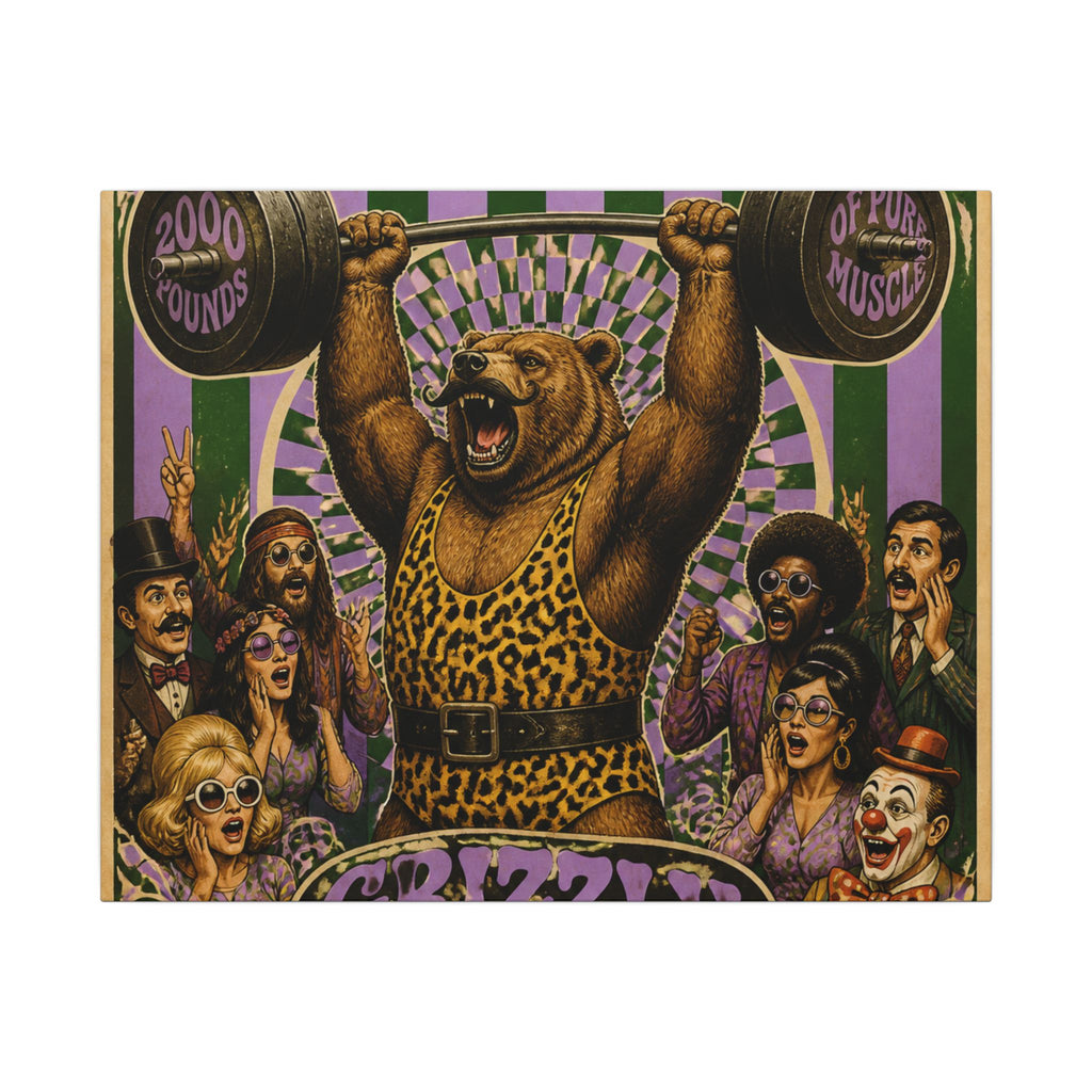Strongman Bear Wall Art Canvas 24×36 Psychedelic Dining Room Decor Maximalist Print