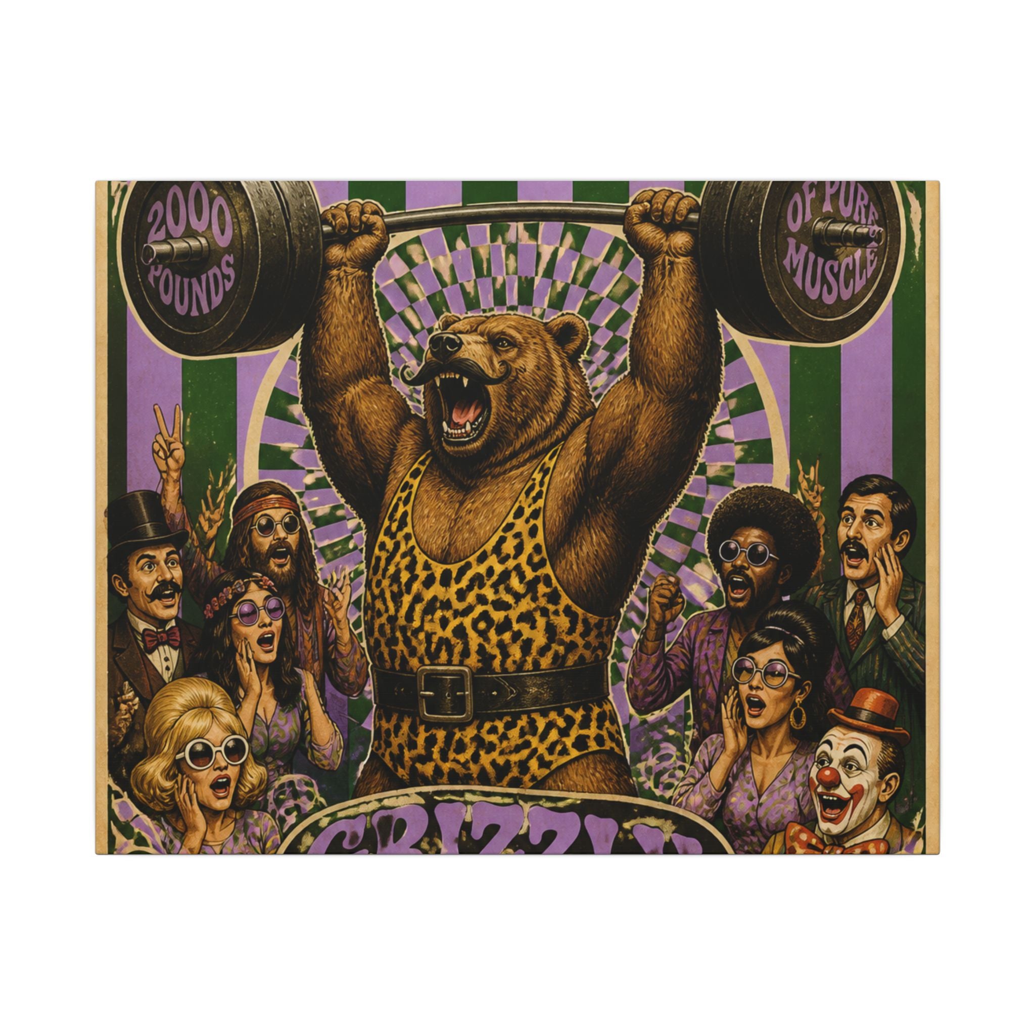 Strongman Bear Wall Art Canvas 24×36 Psychedelic Dining Room Decor Maximalist Print