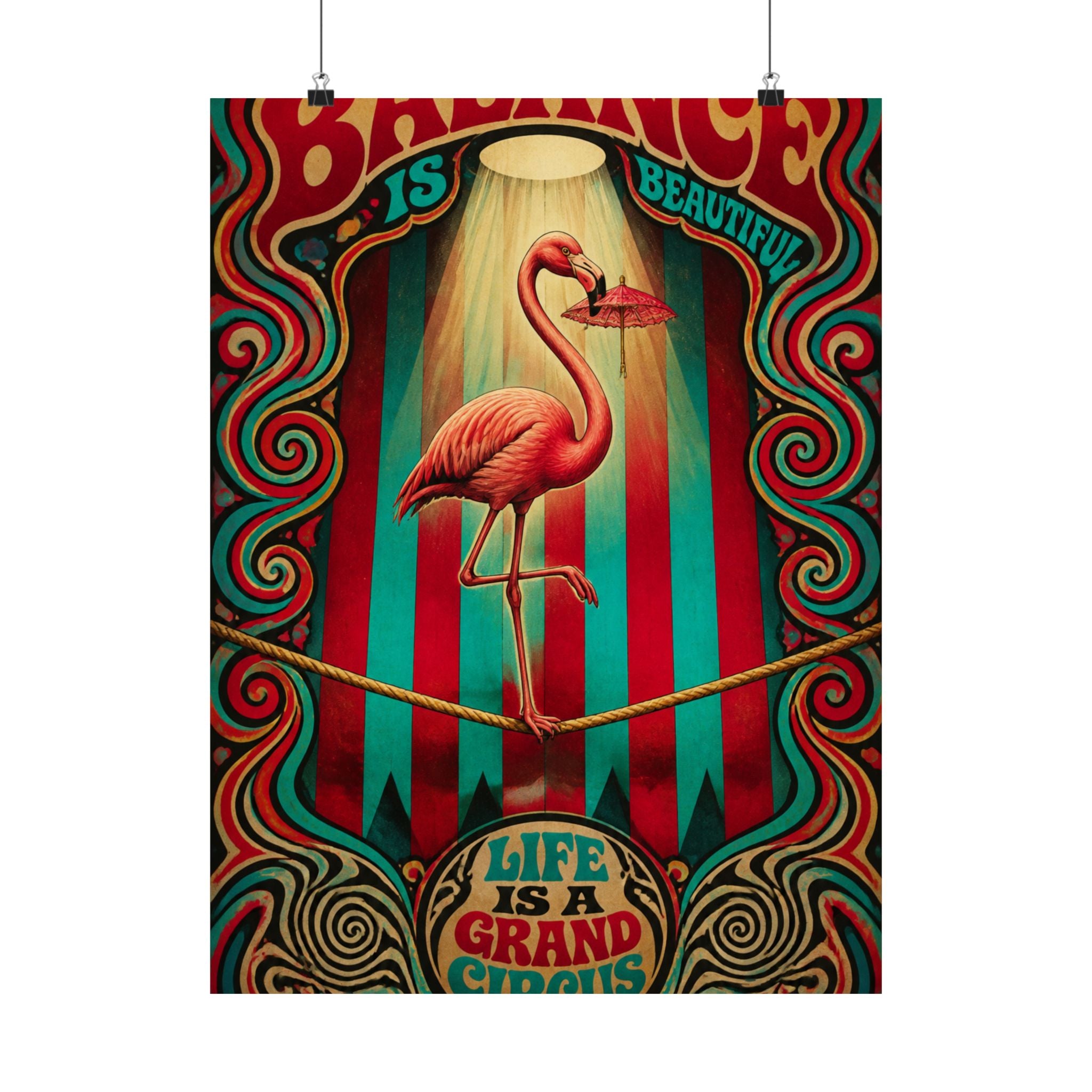 Flamingo Tightrope Wall Art Poster 18×24 Psychedelic Cafe Decor Maximalist Print