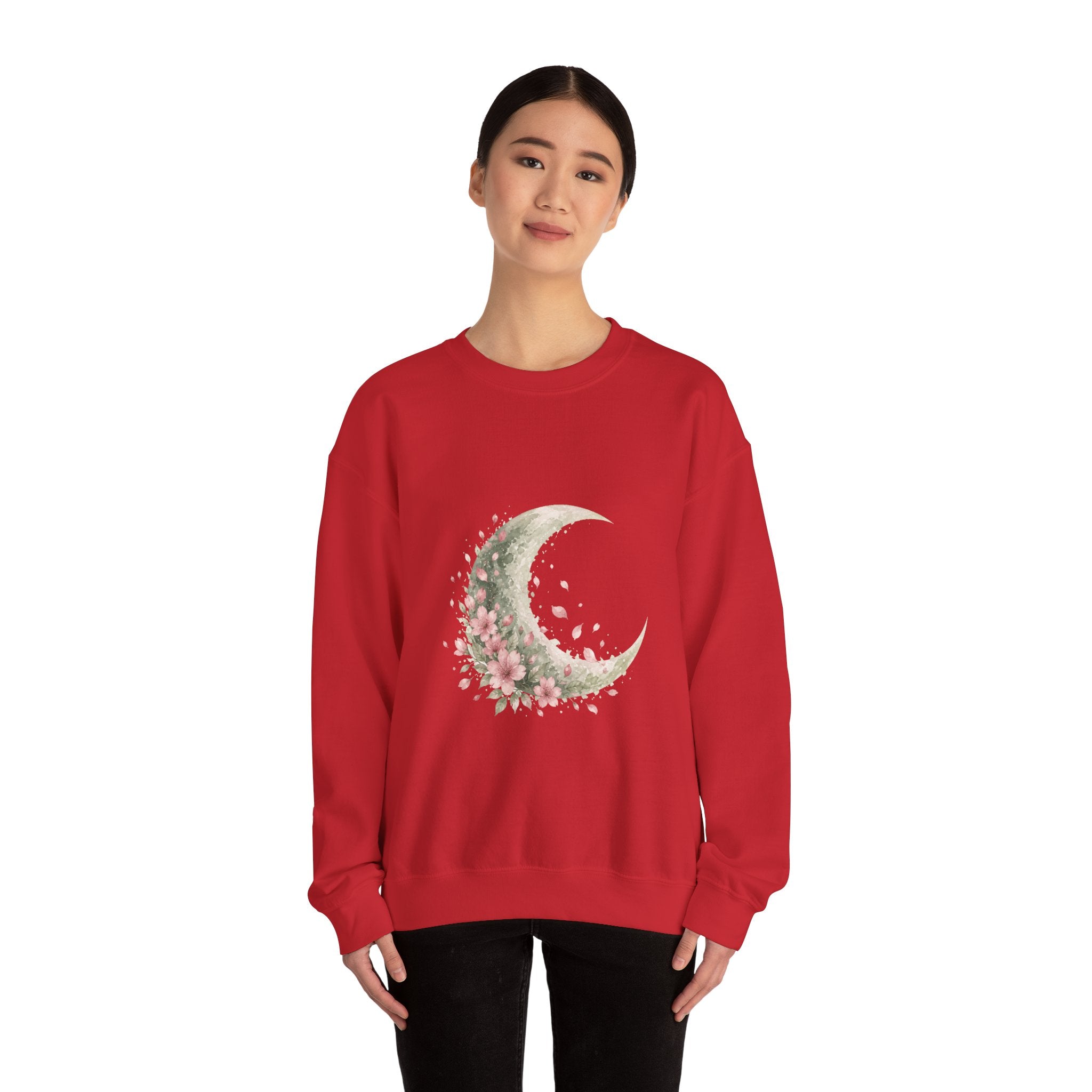 Matching Couple Sweatshirt - Waxing & Waning Moon Matching Couple Crewneck Sweatshirt Watercolor Art His Hers Engagement Gift - Design B