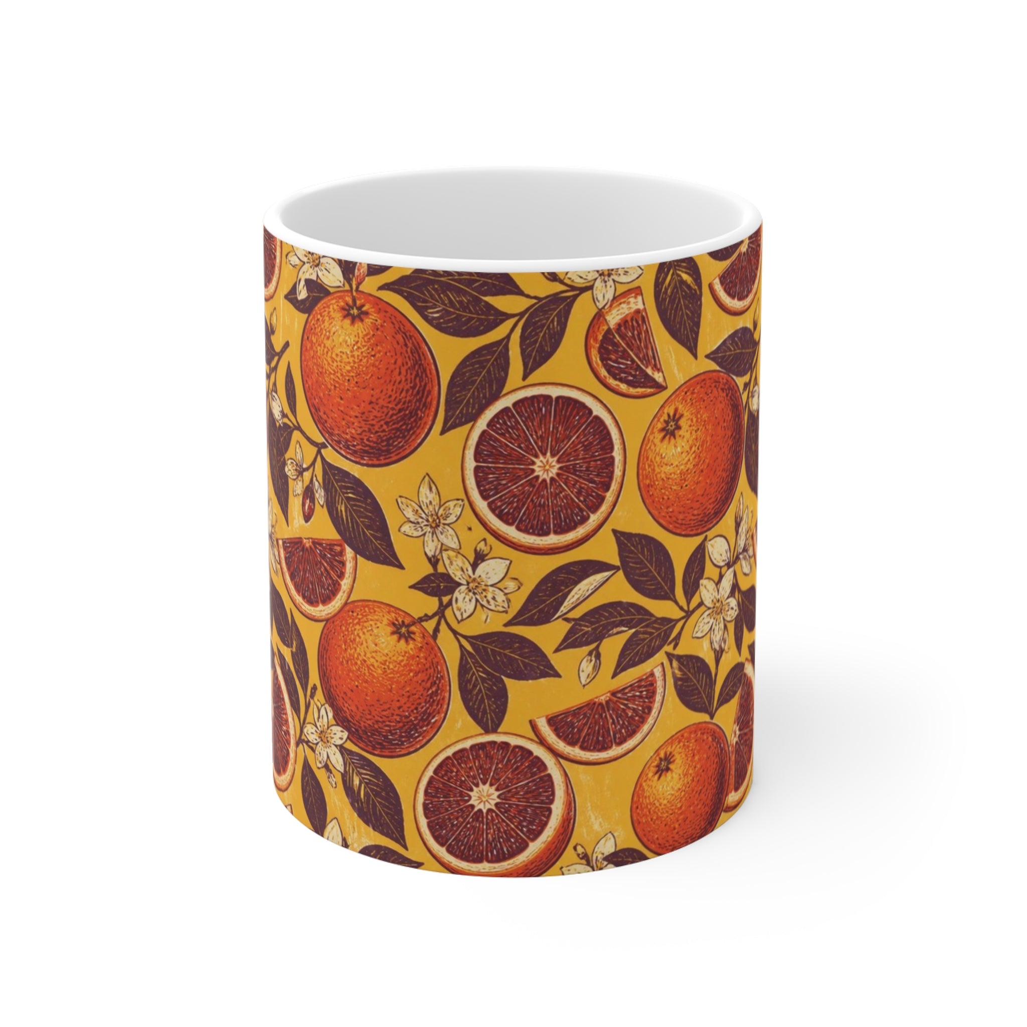 Blood Oranges 11oz Ceramic Mug Mediterranean Kitchen Linocut Design Italian Cottagecore Gift