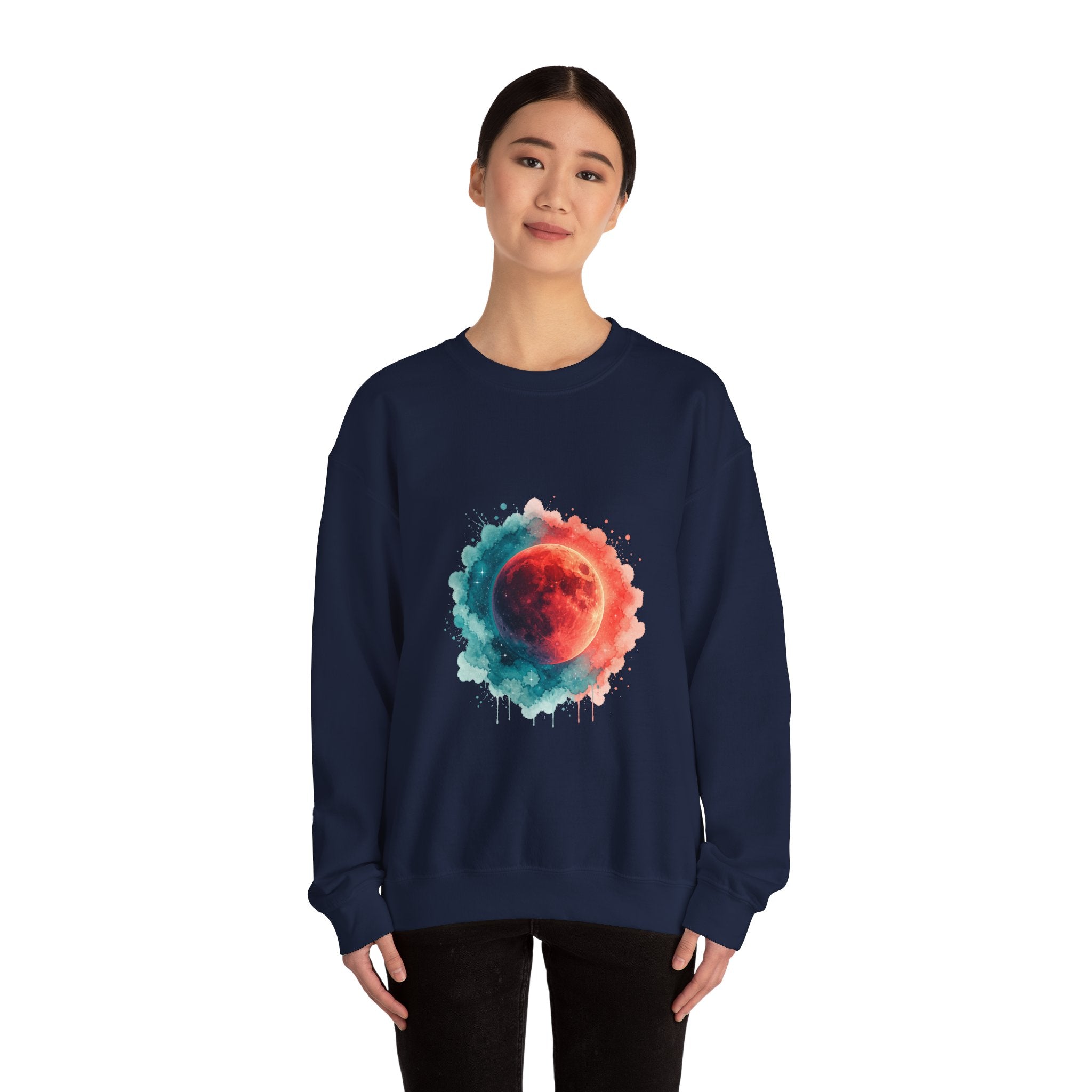 Matching Couple Sweatshirt - Solar & Lunar Eclipse Matching Couple Crewneck Sweatshirt Watercolor Art His Hers Engagement Gift - Design B