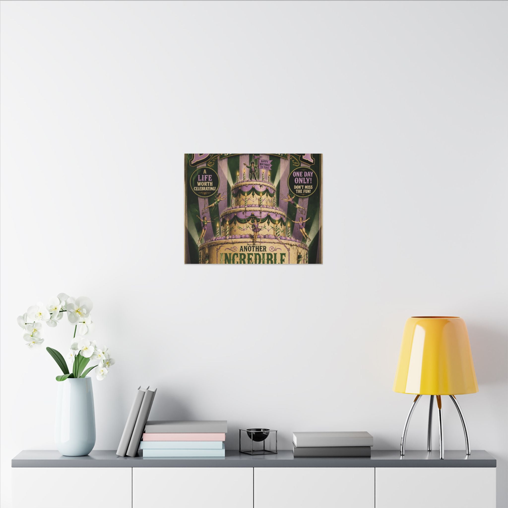 Birthday Cake Trapeze Wall Art Canvas 24×36 Vintage Circus Bedroom Decor Maximalist Print