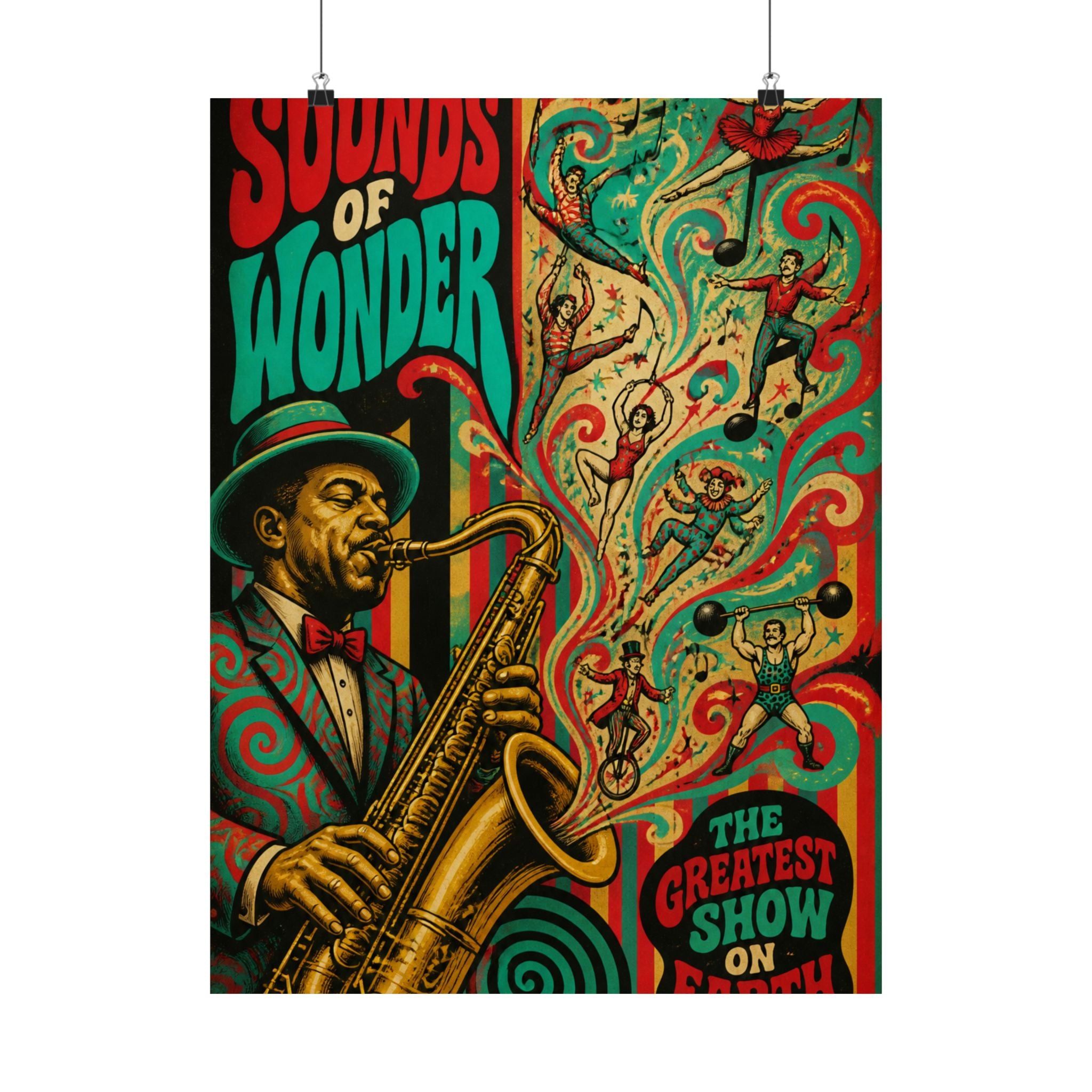 Saxophone Music Circus Wall Art Poster 24×36 Psychedelic Dining Room Decor Maximalist Print