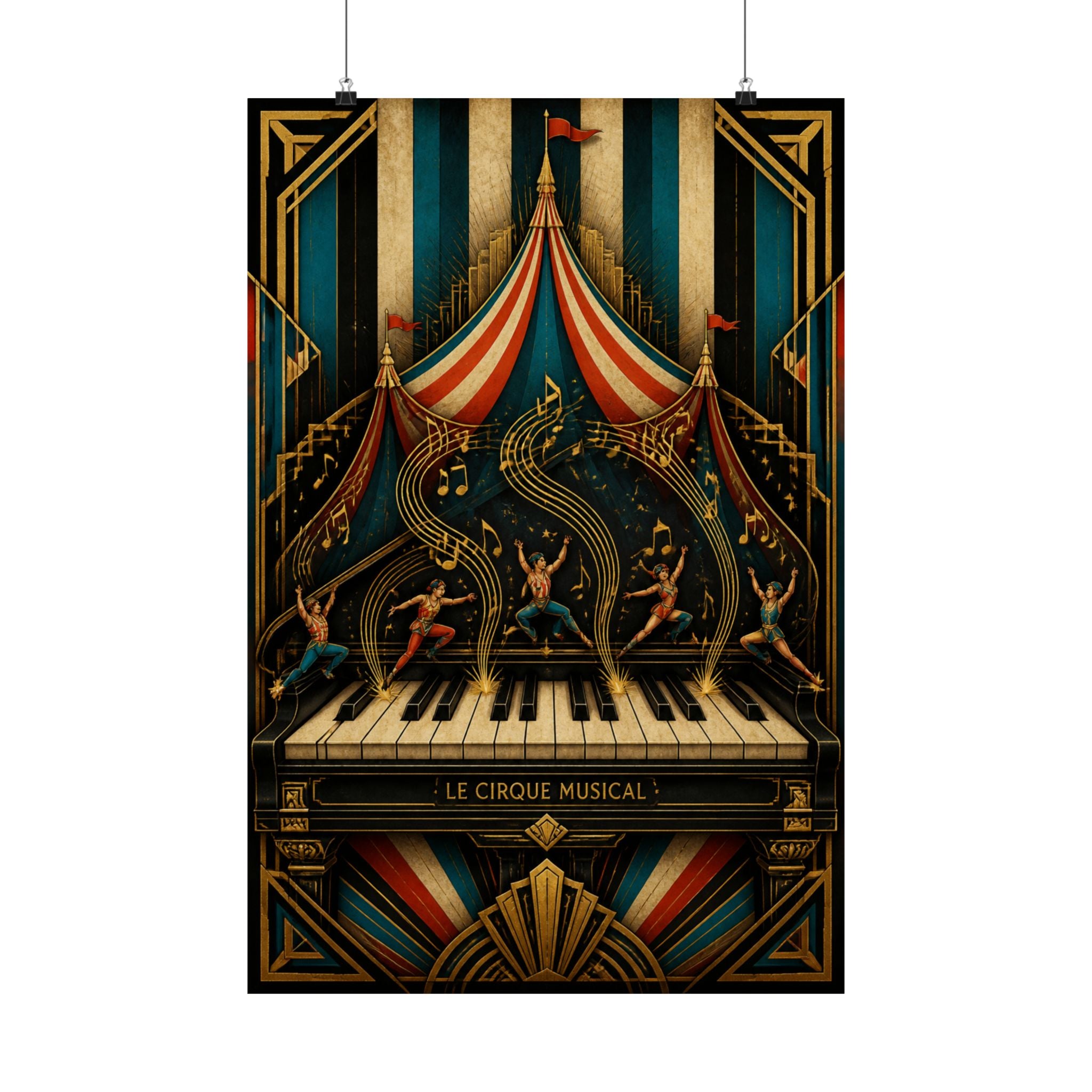 Grand Piano Acrobats Wall Art Poster 24×36 Art Deco Bar Area Decor Maximalist Print