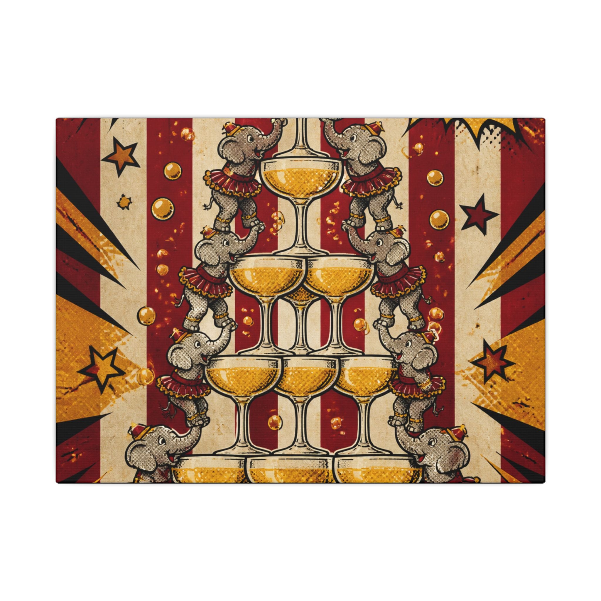 Champagne Tower Elephants Wall Art Canvas 24×36 Pop Art Restaurant Decor Maximalist Print