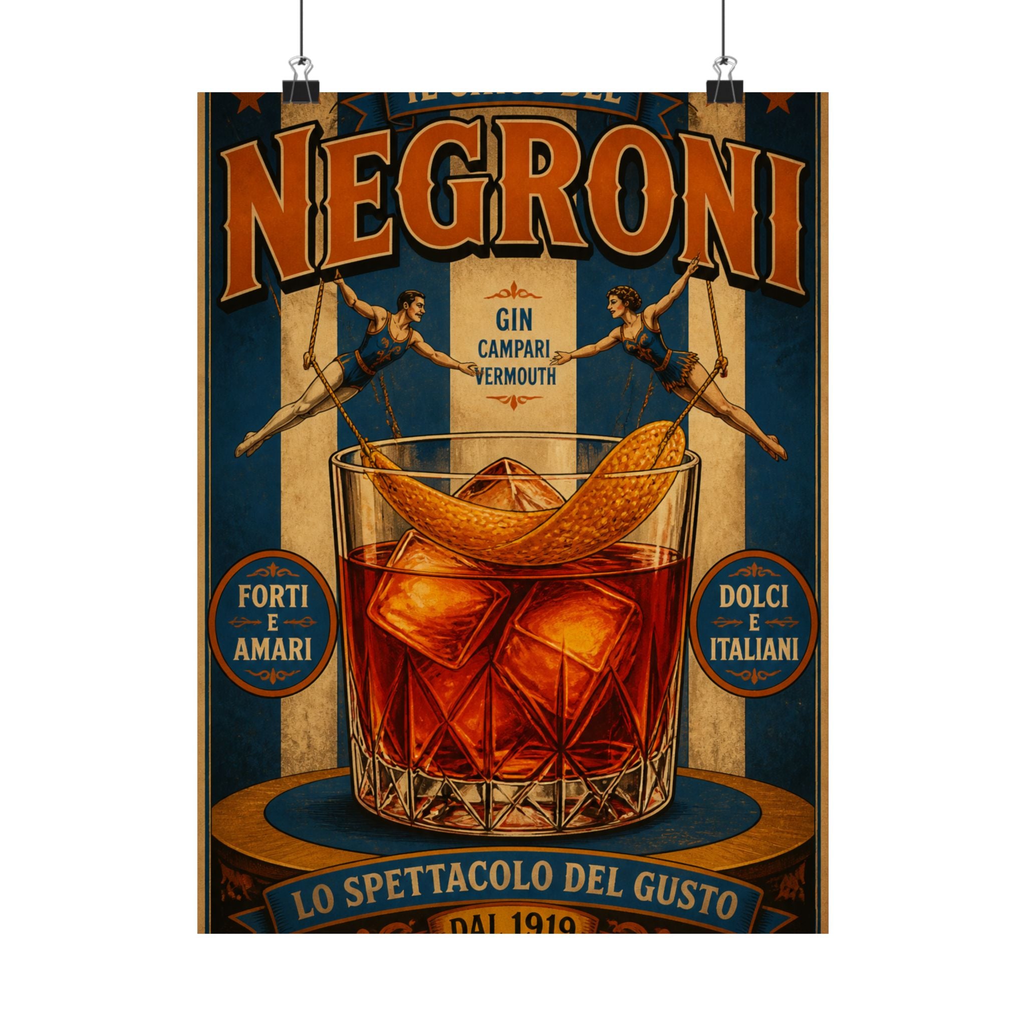 Negroni Trapeze Act Wall Art Poster 18×24 Vintage Circus Kitchen Decor Maximalist Print