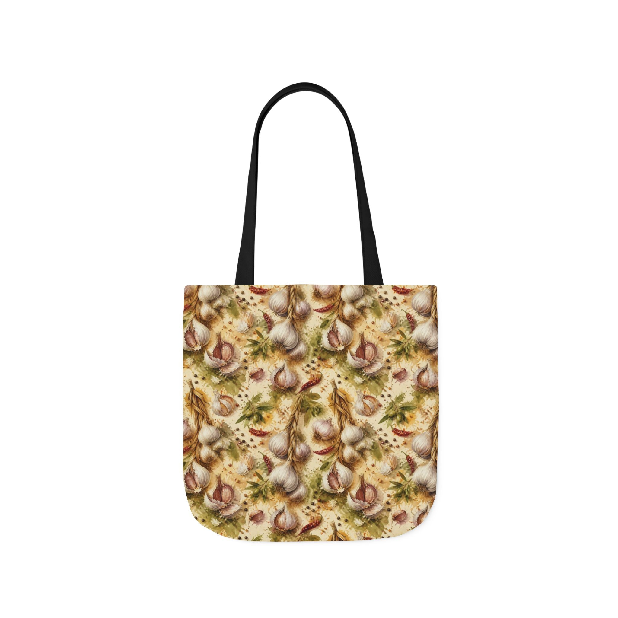 Garlic Bulbs & Cloves Canvas Tote Bag Mediterranean Kitchen Watercolor Splash Design Italian Cottagecore Gift