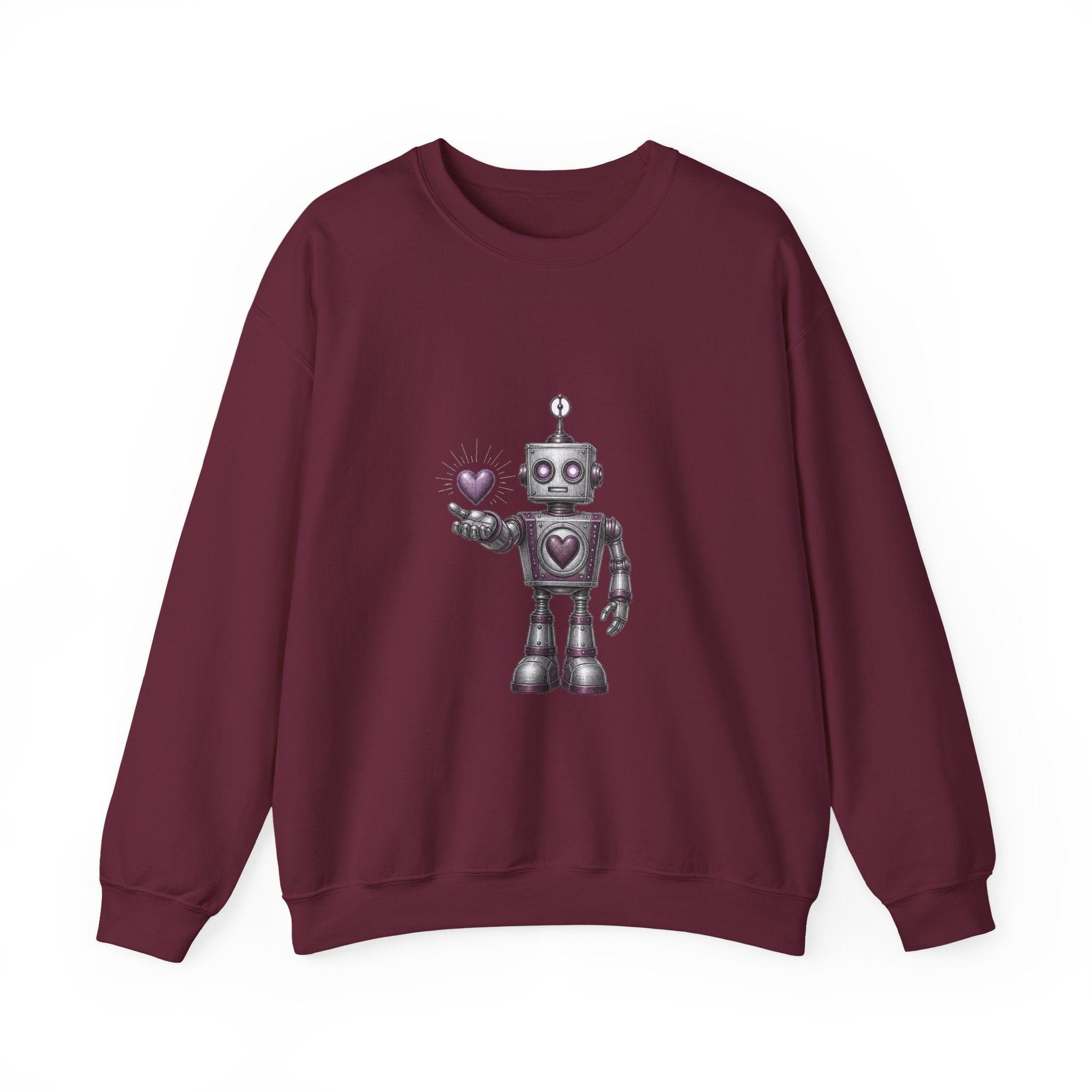 Matching Couple Sweatshirt - Robot & Heart Matching Couple Comfort Colors Crew Vintage Art His Hers Honeymoon Gift - Design A