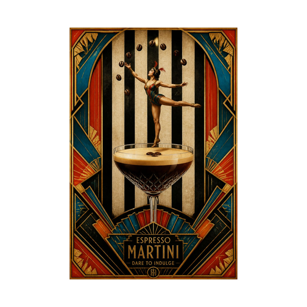 Espresso Martini Acrobat Wall Art Poster 18×24 Art Deco Entryway Decor Maximalist Print
