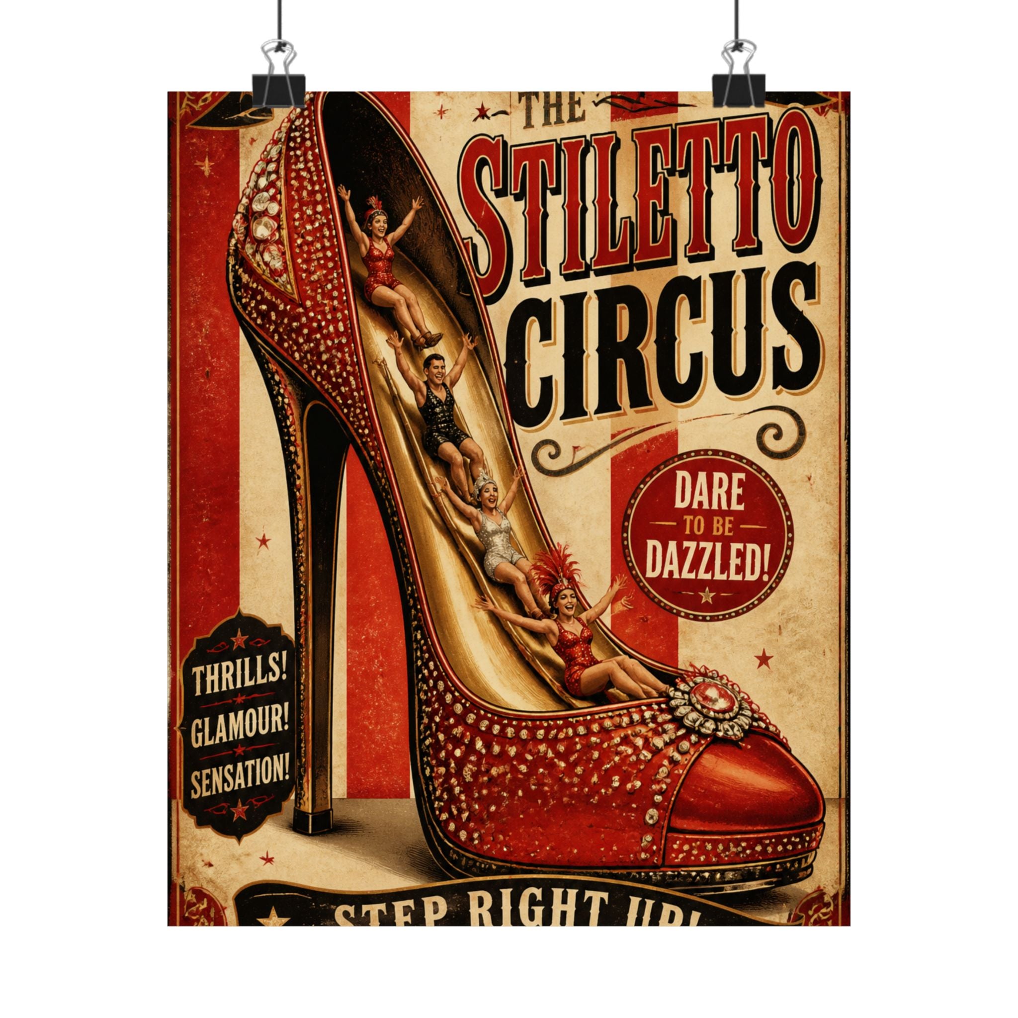 High Heel Slide Wall Art Poster 18×24 Vintage Circus Kitchen Decor Maximalist Print
