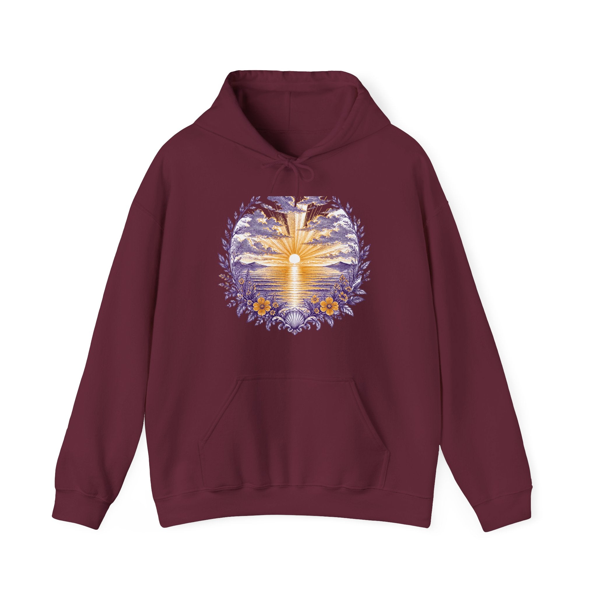 Matching Couple Sweatshirt - Sunrise & Sunset Matching Couple Hooded Sweatshirt Vintage Art His Hers Wedding Gift - Design A