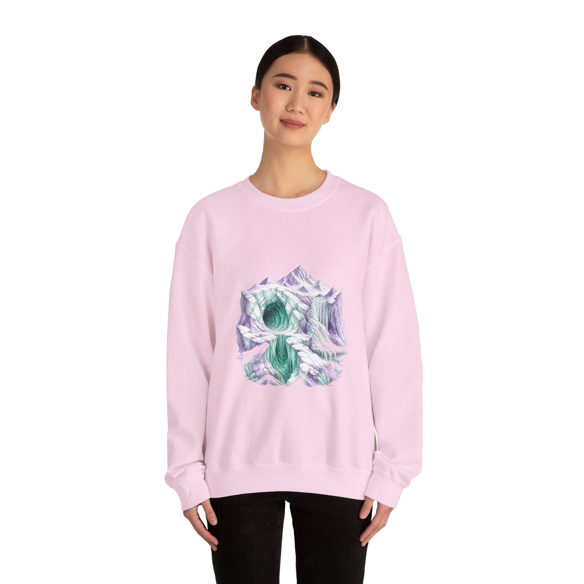 Matching Couple Sweatshirt - Volcano & Glacier Matching Couple Premium Fleece Sweatshirt Hand-Drawn Art His Hers Anniversary Gift - Design B