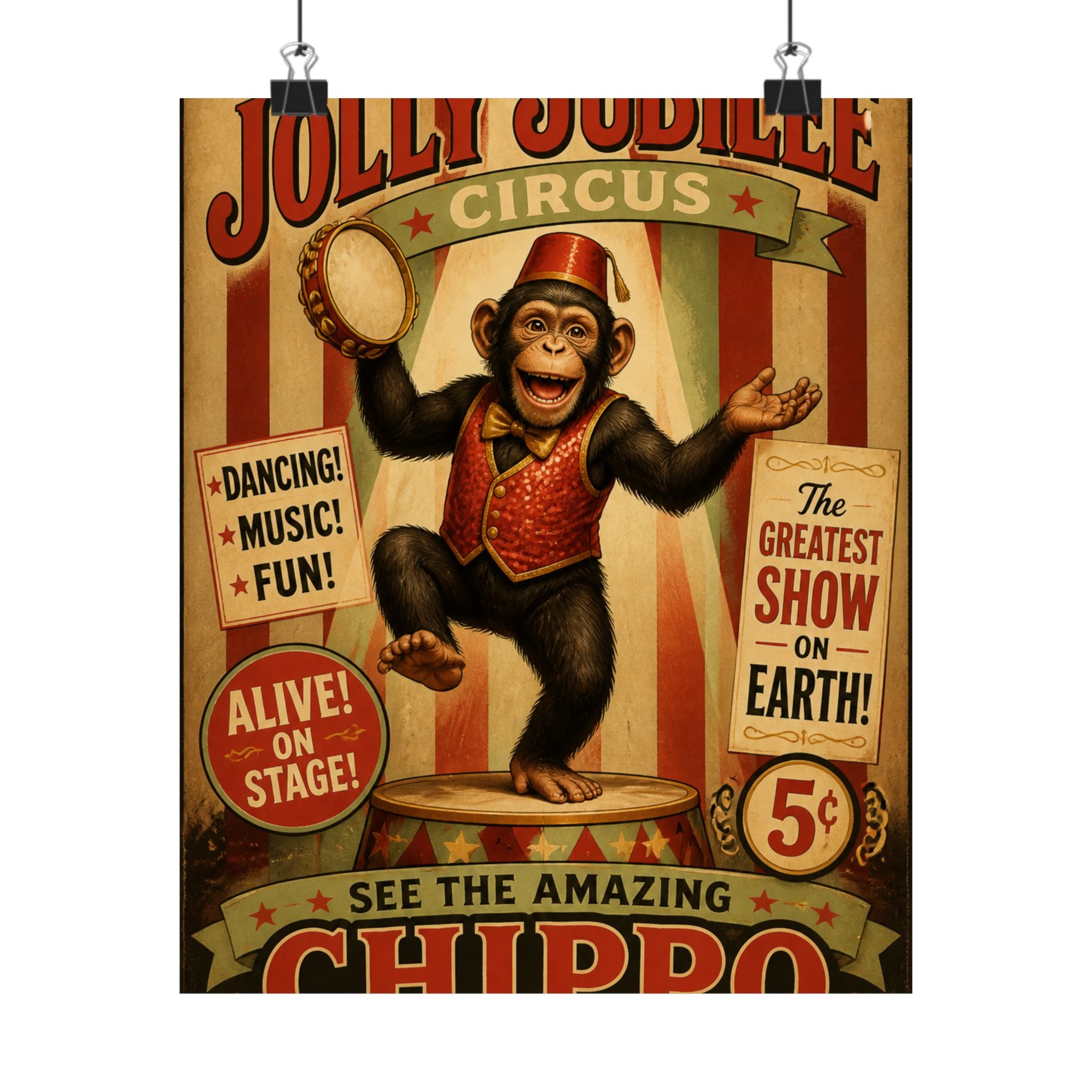 Dancing Monkey Wall Art Poster 18×24 Vintage Circus Kitchen Decor Maximalist Print