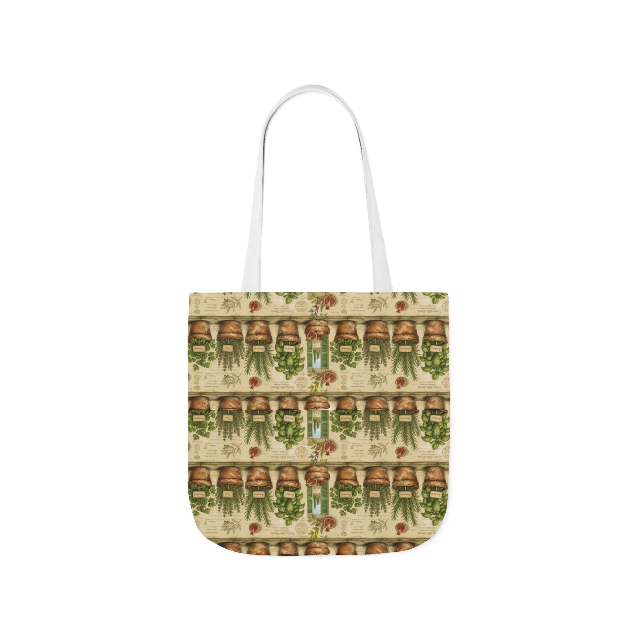 Terracotta Herb Pots Canvas Tote Bag Mediterranean Kitchen Botanical Design Italian Cottagecore Gift