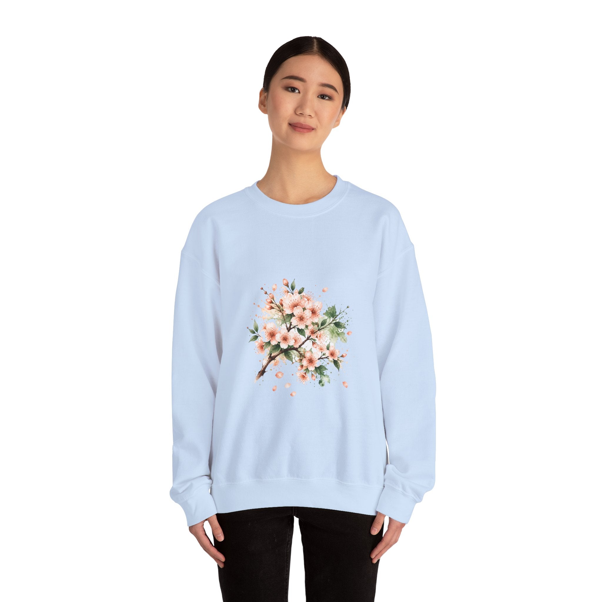 Matching Couple Sweatshirt - Cherry Blossom & Maple Leaf Matching Couple Comfort Colors Crew Watercolor Art His Hers Birthday Gift - Design A