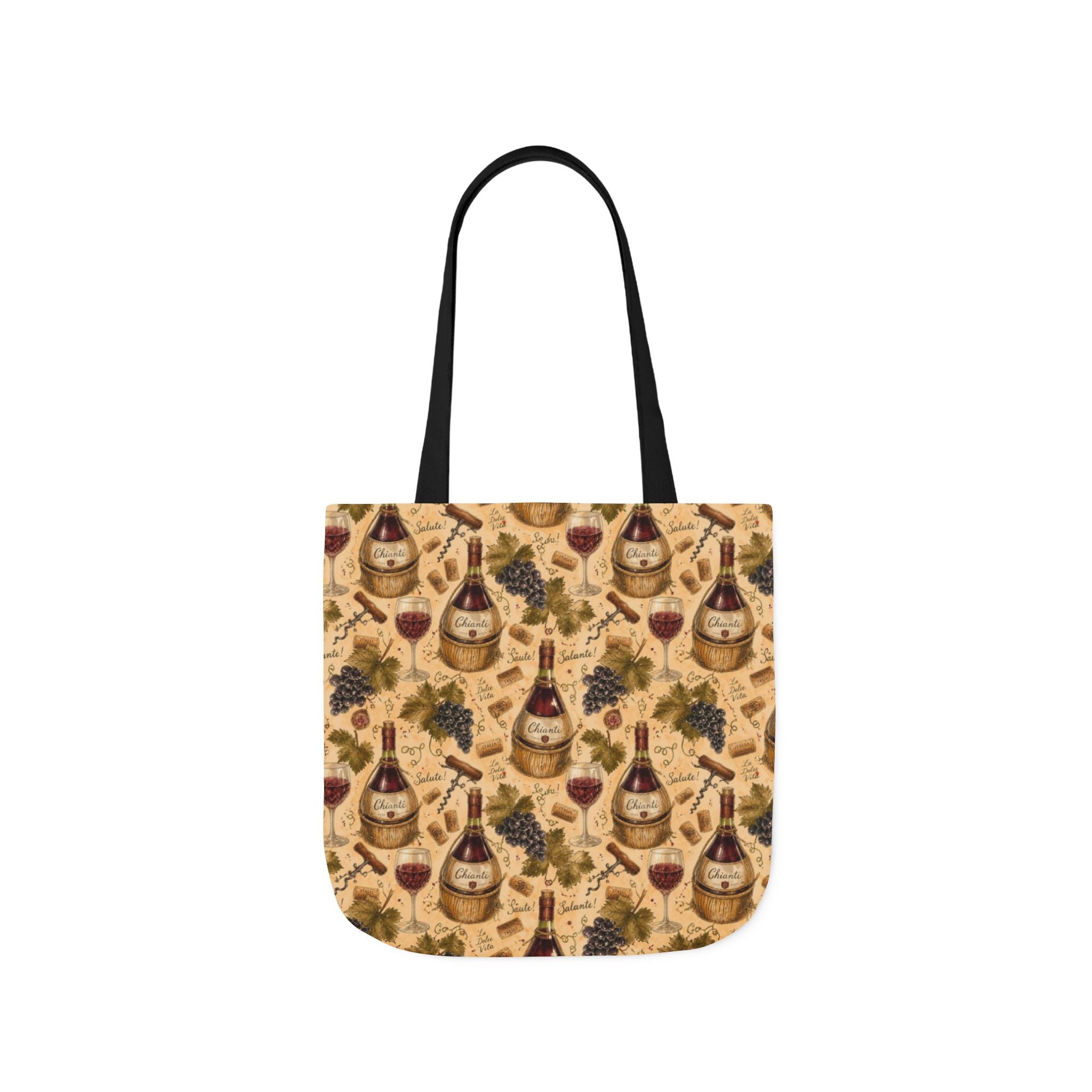 Wine Bottles & Glasses Canvas Tote Bag Mediterranean Kitchen Watercolor Design Italian Cottagecore Gift