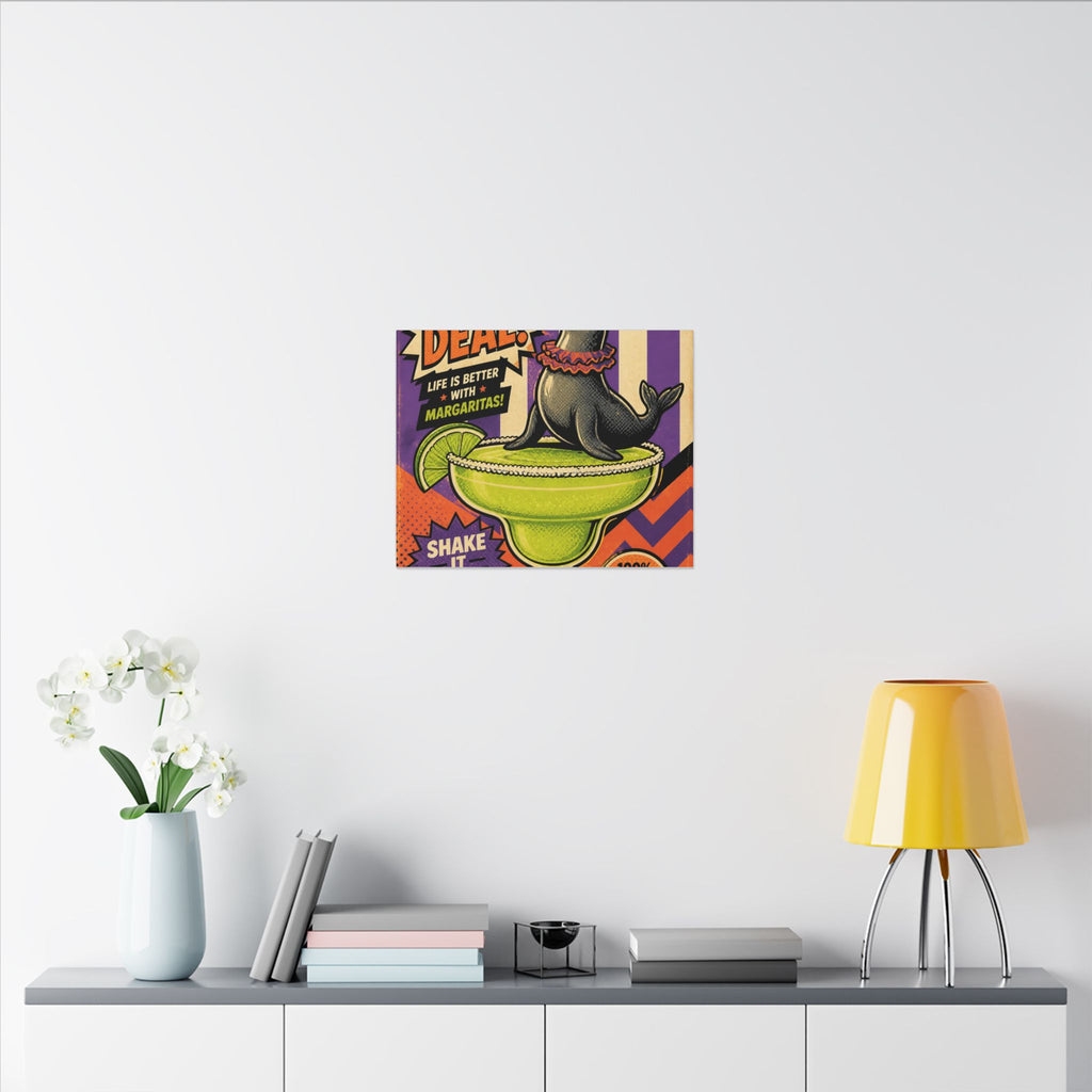 Margarita Balancing Seal Wall Art Canvas 24×36 Pop Art Restaurant Decor Maximalist Print