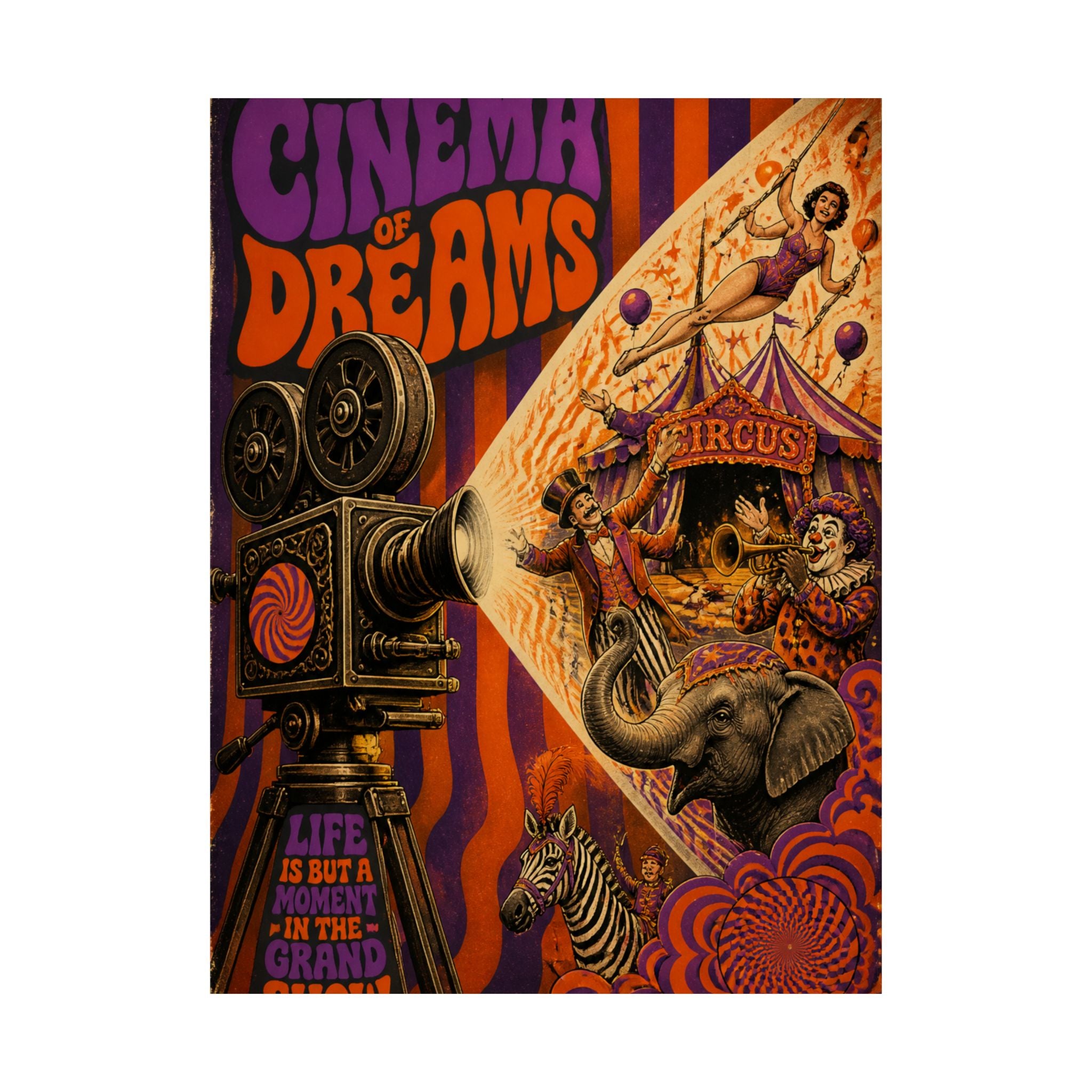 Film Camera Projector Show Wall Art Poster 24×36 Psychedelic Dining Room Decor Maximalist Print