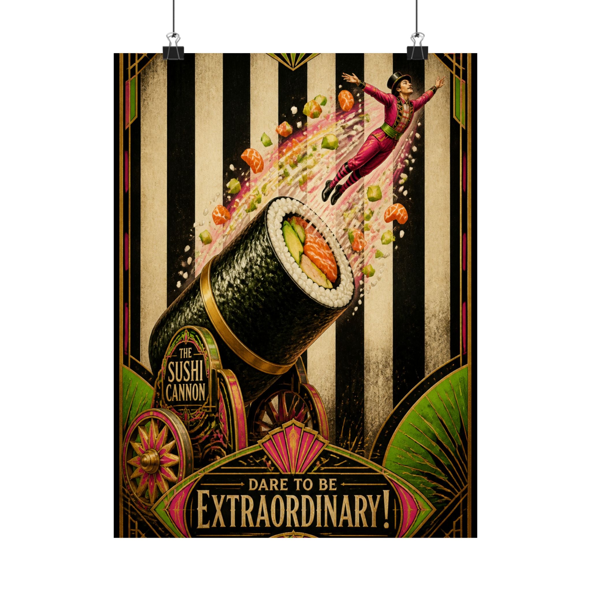 Sushi Roll Cannon Wall Art Poster 18×24 Art Deco Entryway Decor Maximalist Print