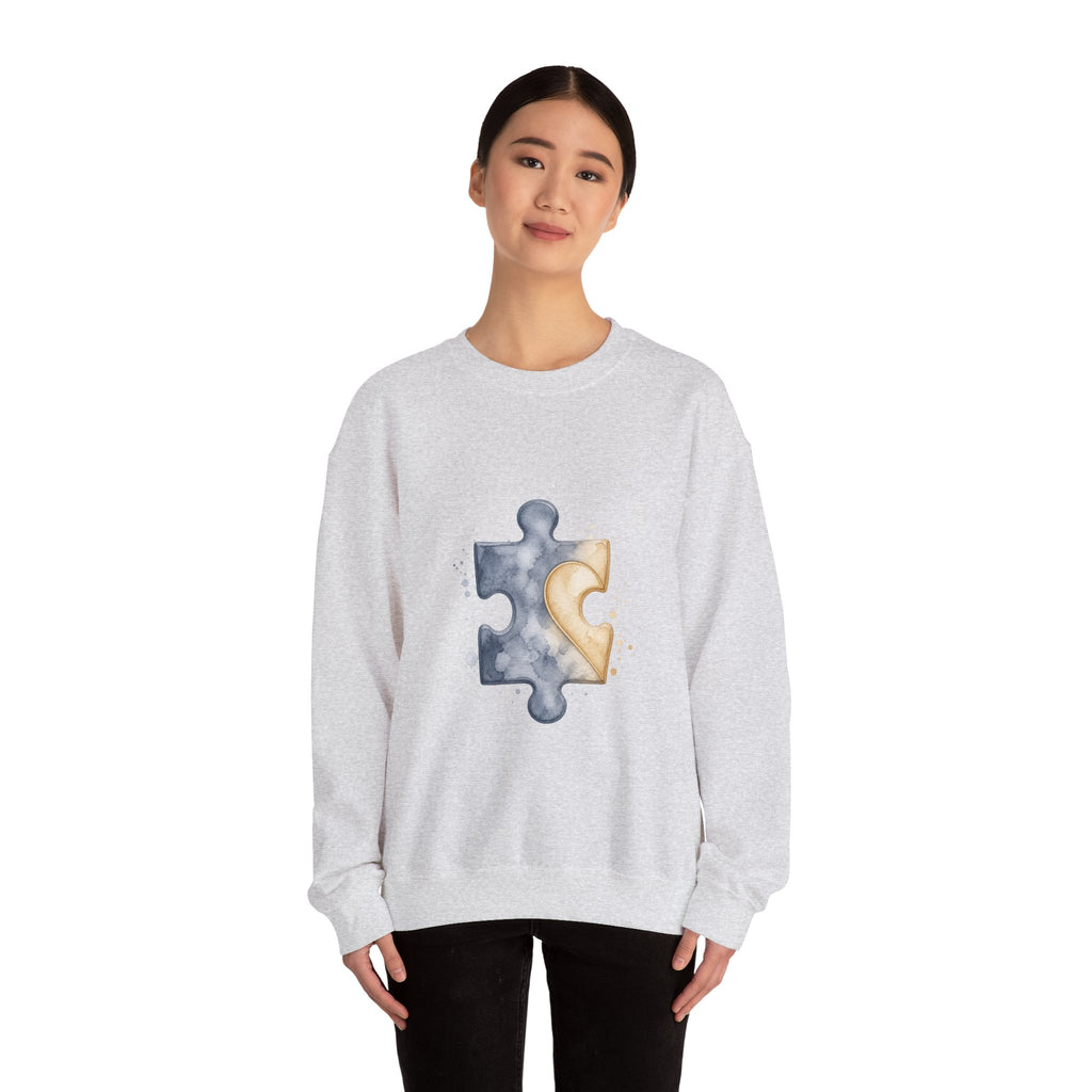 Matching Couple Sweatshirt - Puzzle Pieces Matching Couple Premium Fleece Sweatshirt Watercolor Art His Hers Birthday Gift - Design A
