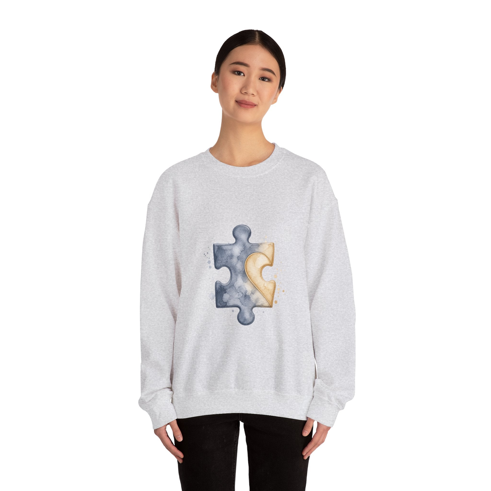 Matching Couple Sweatshirt - Puzzle Pieces Matching Couple Premium Fleece Sweatshirt Watercolor Art His Hers Birthday Gift - Design A