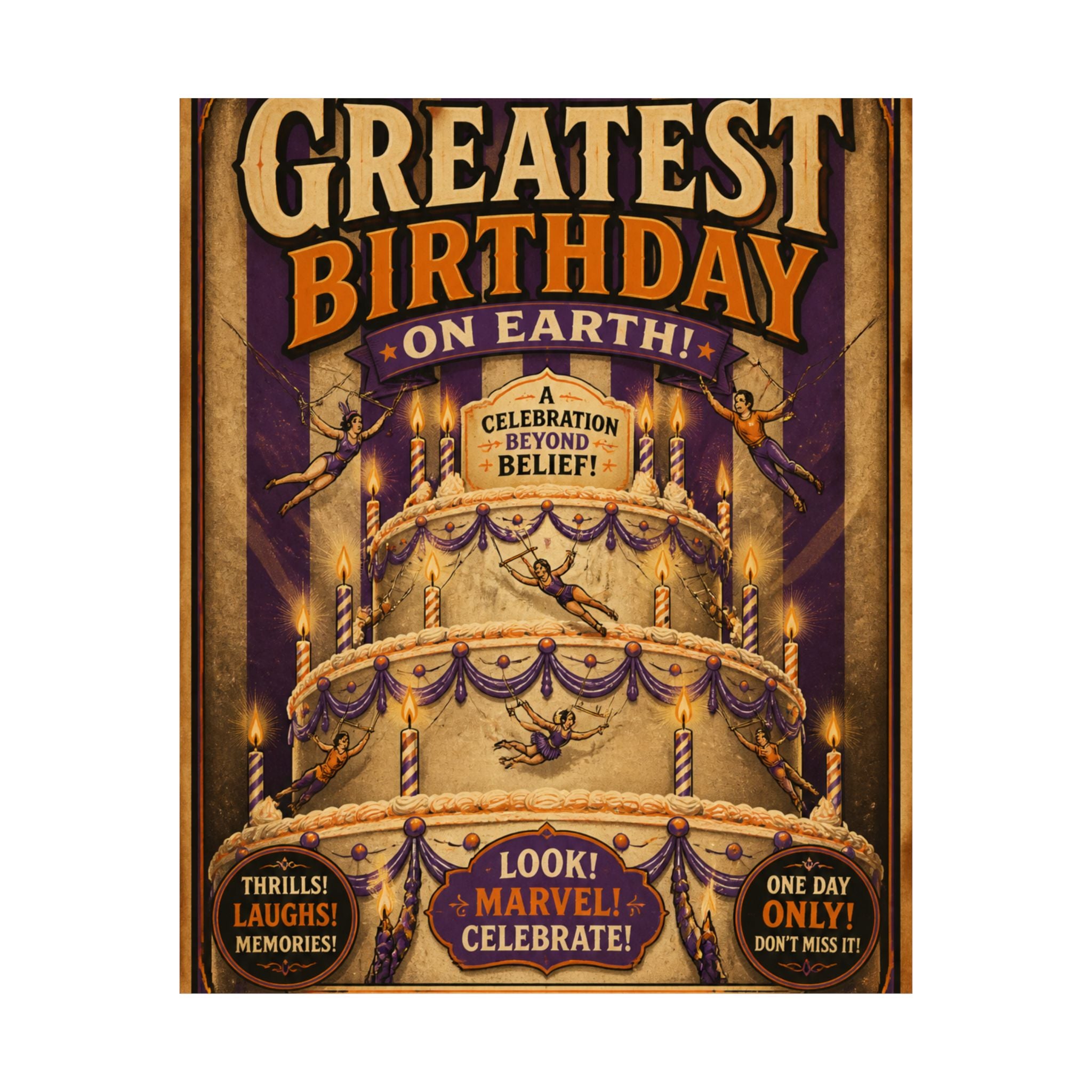 Birthday Cake Trapeze Wall Art Poster 18×24 Vintage Circus Kitchen Decor Maximalist Print