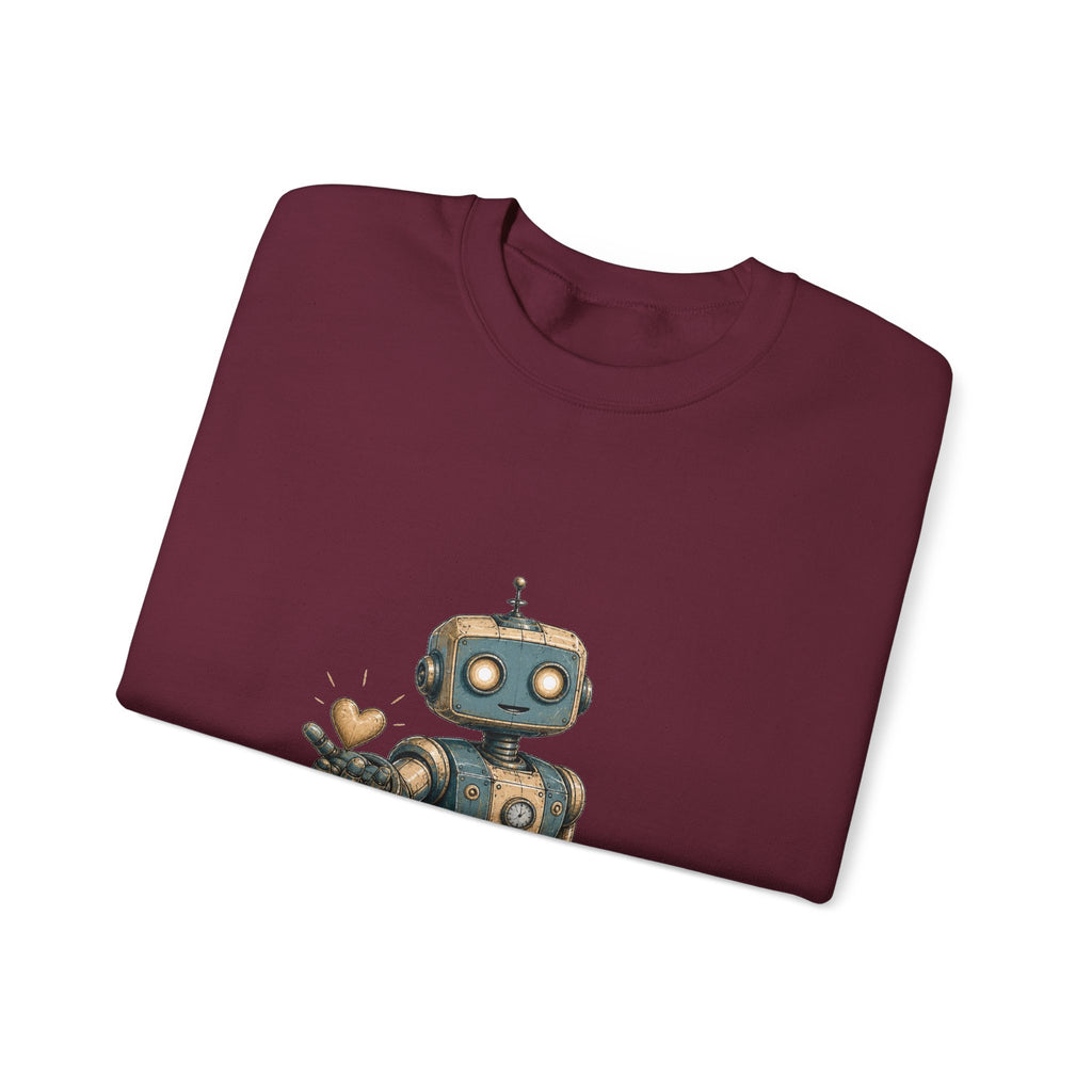 Matching Couple Sweatshirt - Robot & Heart Matching Couple Premium Fleece Sweatshirt Hand-Drawn Art His Hers Anniversary Gift - Design A