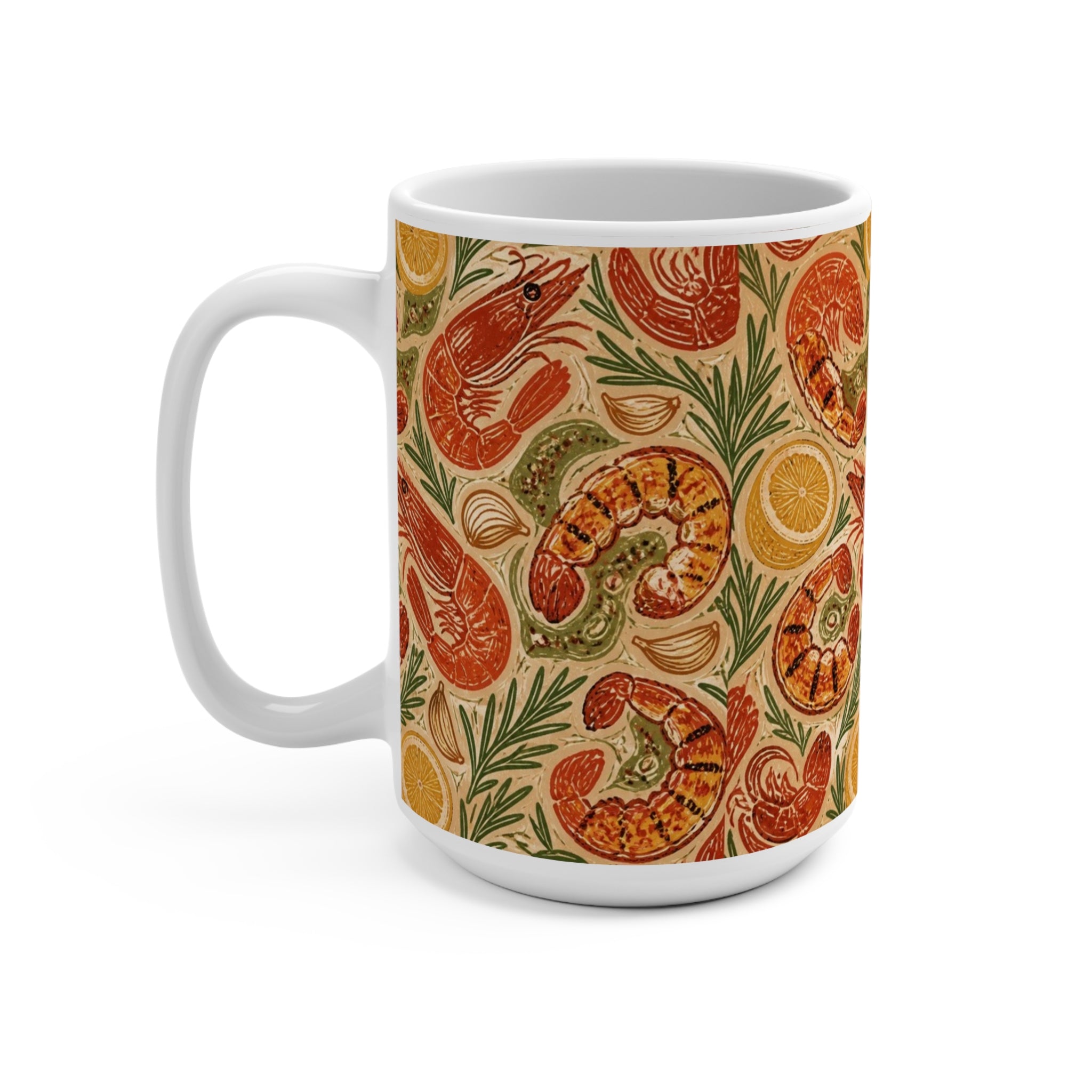 Mediterranean Shrimp 15oz Ceramic Mug Mediterranean Kitchen Linocut Design Italian Cottagecore Gift