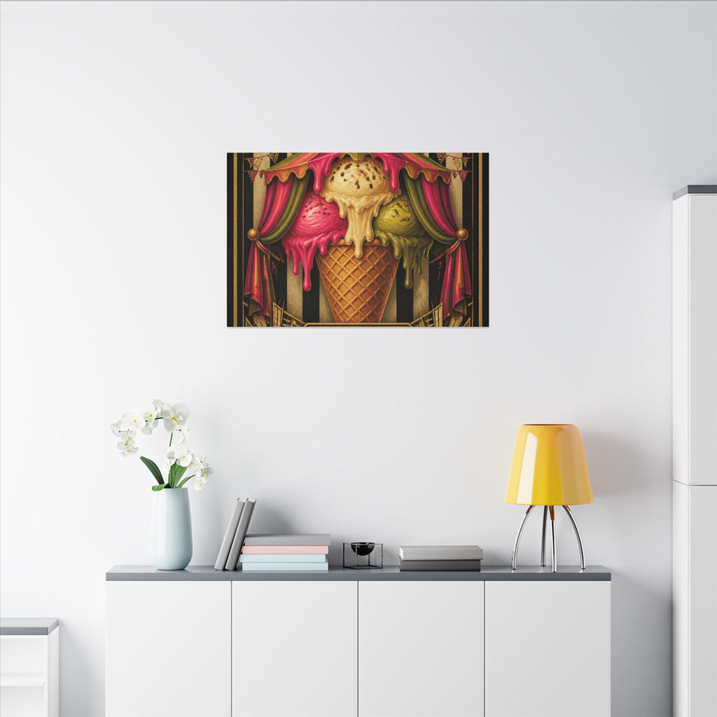 Ice Cream Cone Circus Tent Wall Art Canvas 24×36 Art Deco Bar Area Decor Maximalist Print