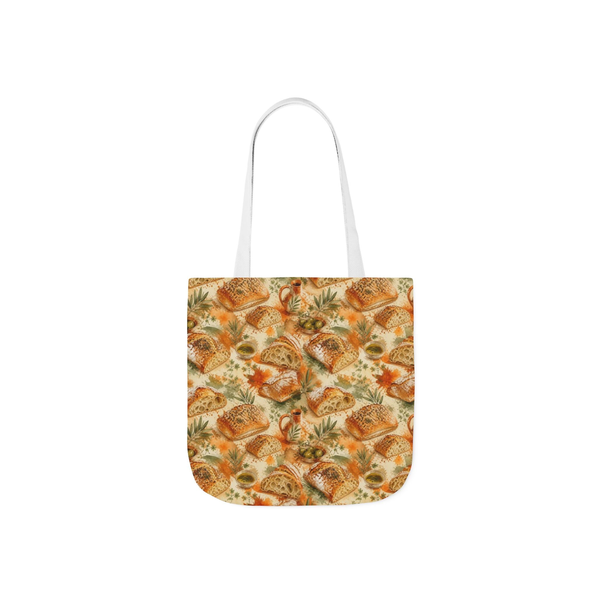 Ciabatta Rolls Canvas Tote Bag Mediterranean Kitchen Watercolor Splash Design Italian Cottagecore Gift