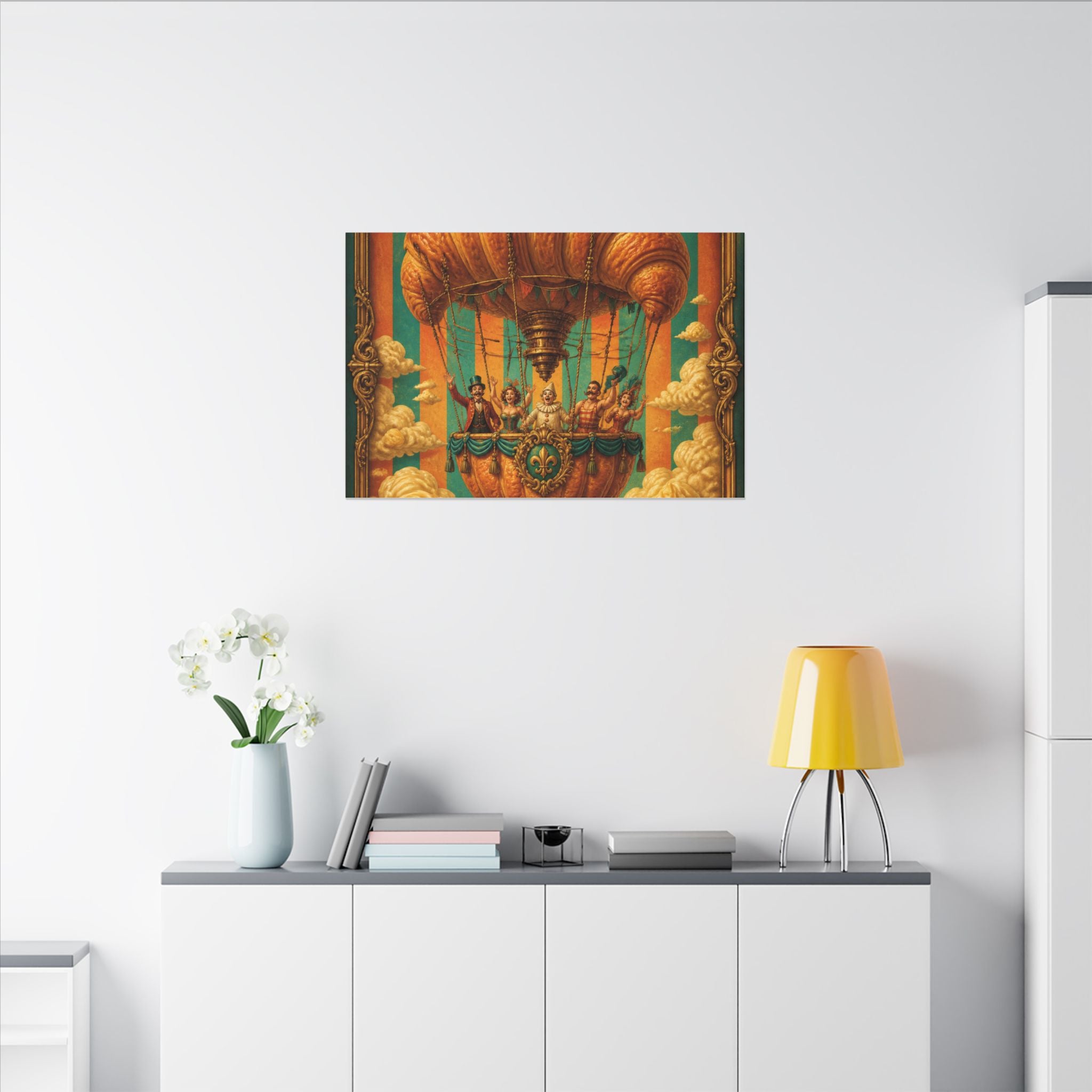 Croissant Hot Air Balloon Wall Art Canvas 24×36 Baroque Studio Decor Maximalist Print