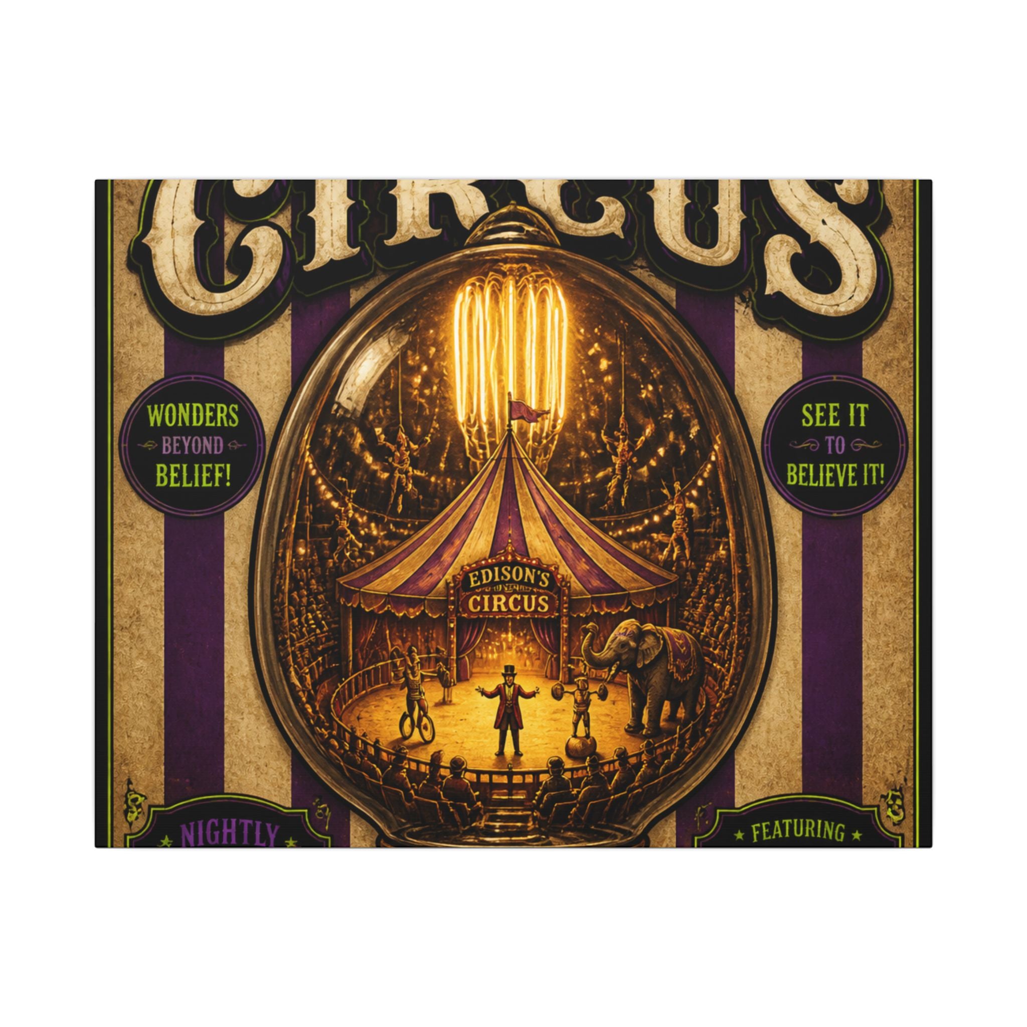 Light Bulb Circus Wall Art Canvas 16×20 Vintage Circus Kitchen Decor Maximalist Print