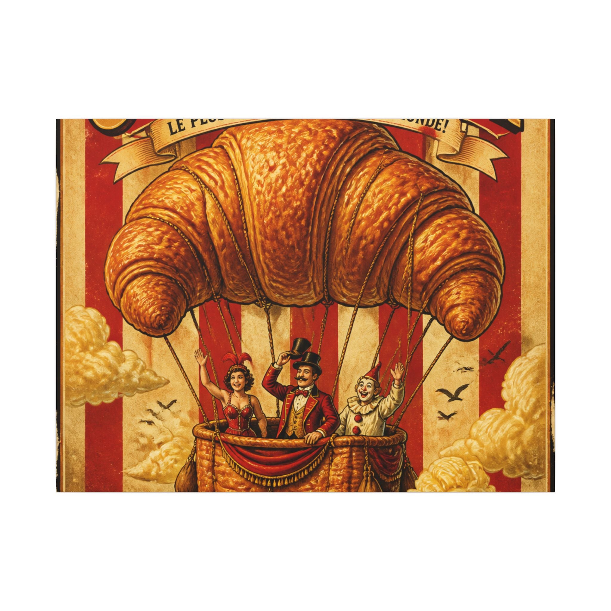 Croissant Hot Air Balloon Wall Art Canvas 16×20 Vintage Circus Kitchen Decor Maximalist Print