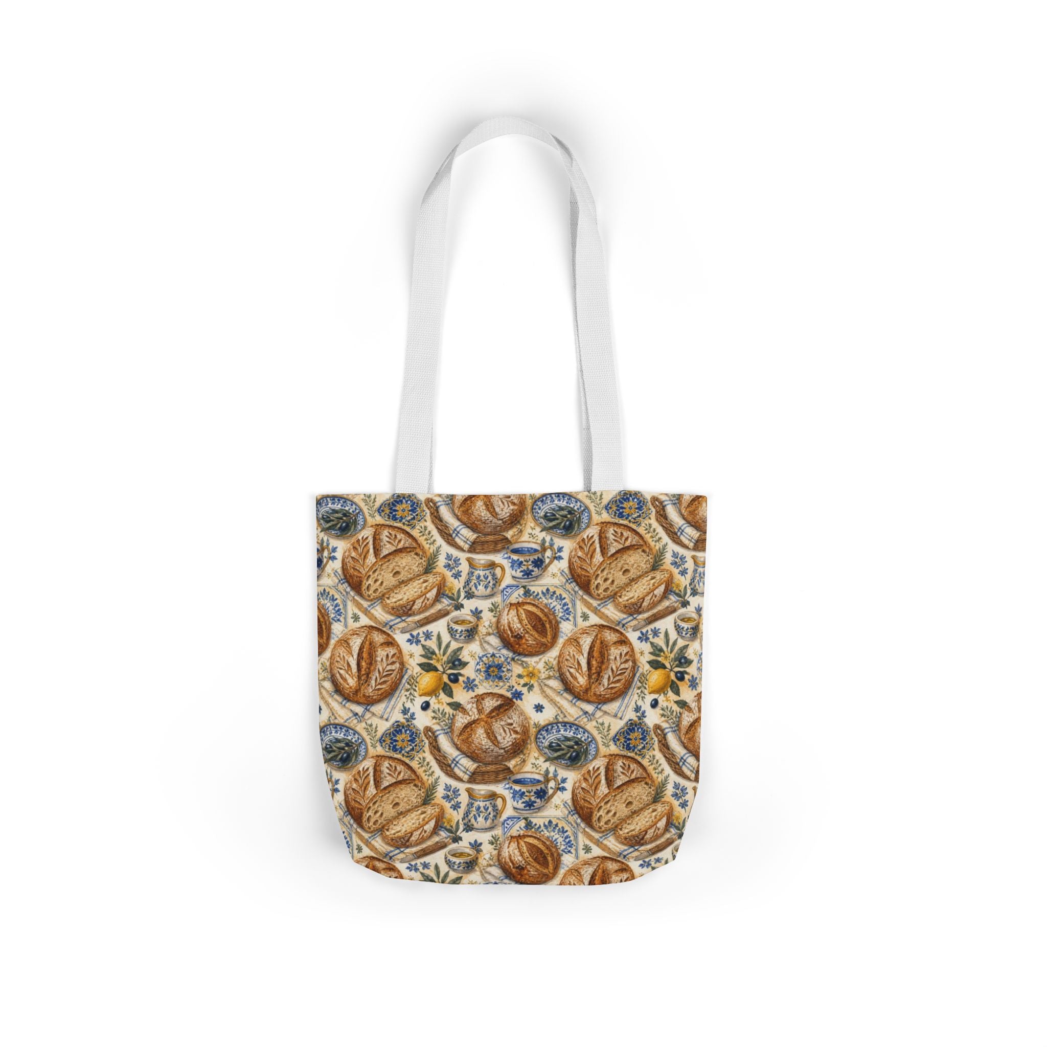Rustic Sourdough Bread Canvas Tote Bag Mediterranean Kitchen Watercolor Design Italian Cottagecore Gift