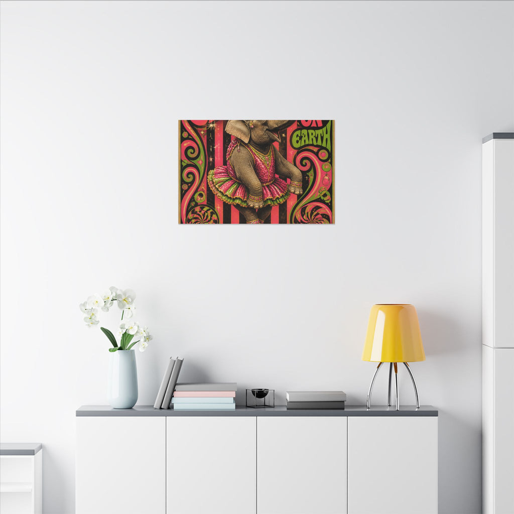 Elephant on Ball Wall Art Canvas 24×36 Psychedelic Dining Room Decor Maximalist Print