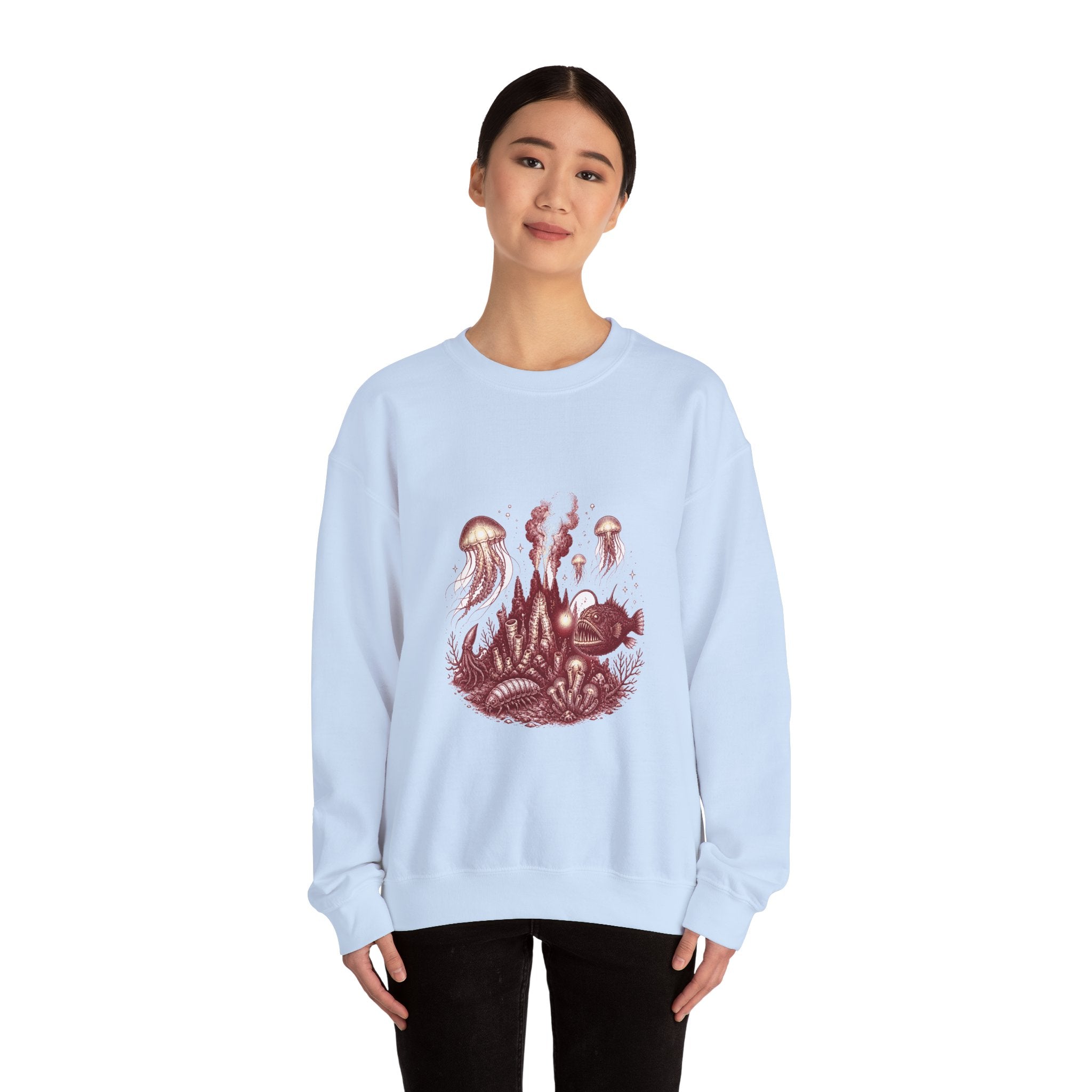 Matching Couple Sweatshirt - Coral Reef & Deep Sea Matching Couple Premium Fleece Sweatshirt Hand-Drawn Art His Hers Anniversary Gift - Design B