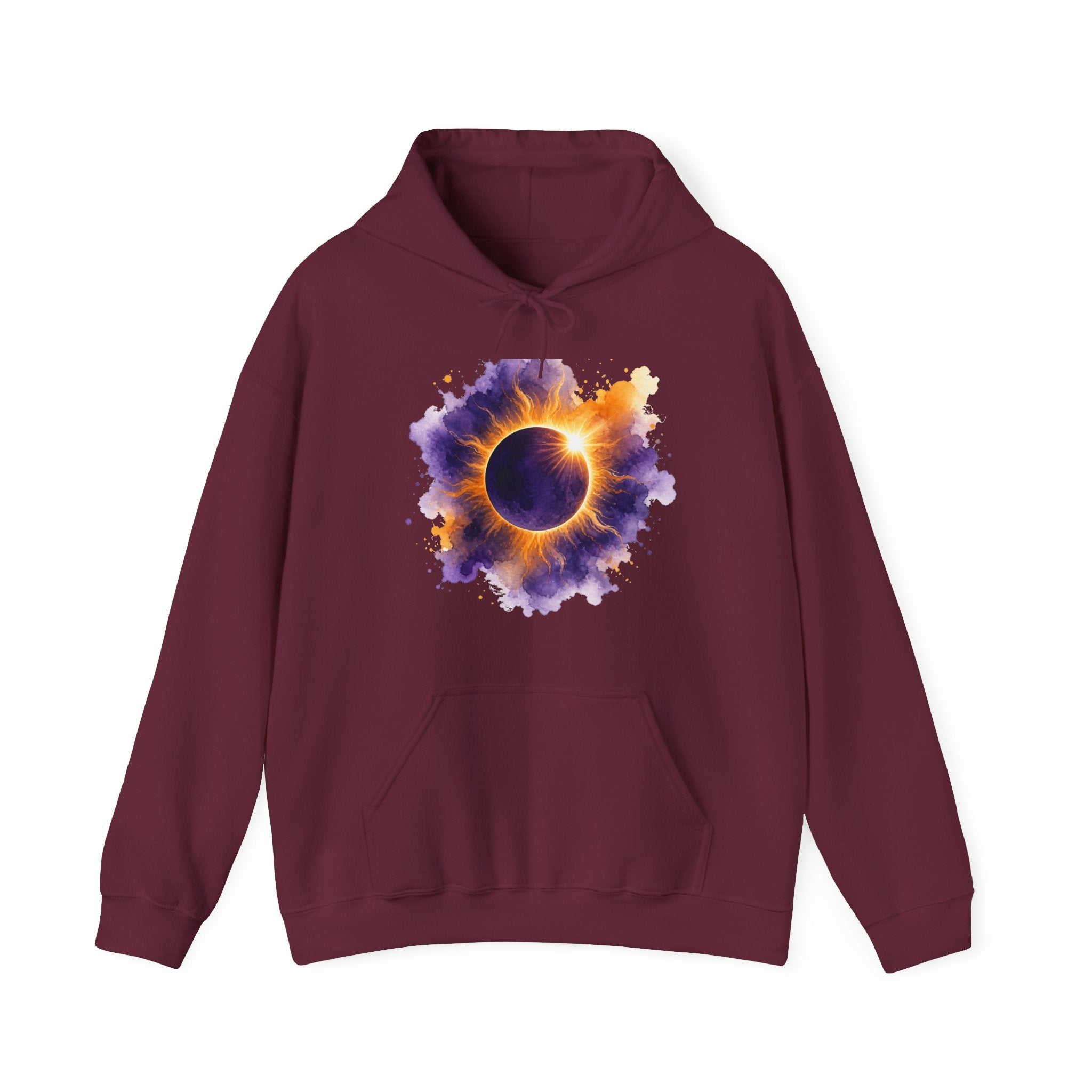 Matching Couple Sweatshirt - Solar & Lunar Eclipse Matching Couple Hooded Sweatshirt Watercolor Art His Hers Engagement Gift - Design A