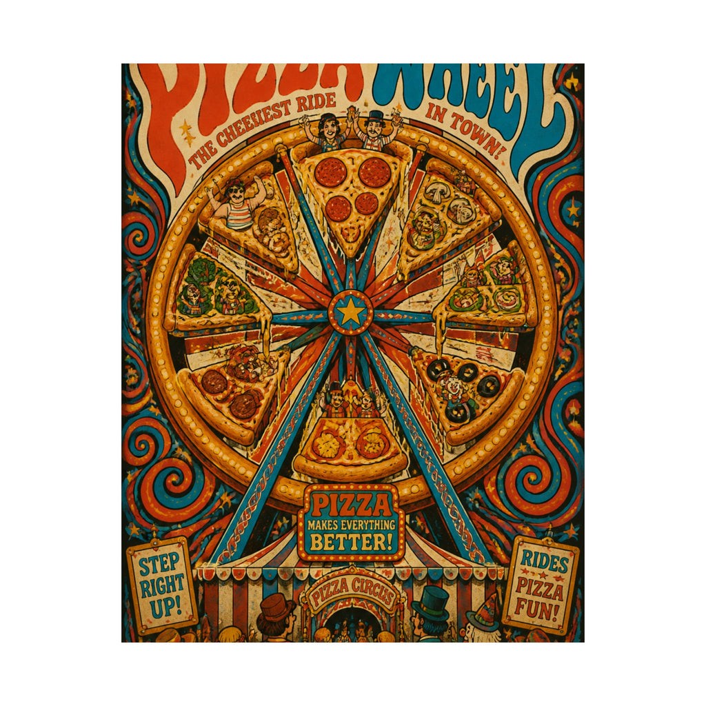Pizza Ferris Wheel Wall Art Poster 18×24 Psychedelic Cafe Decor Maximalist Print