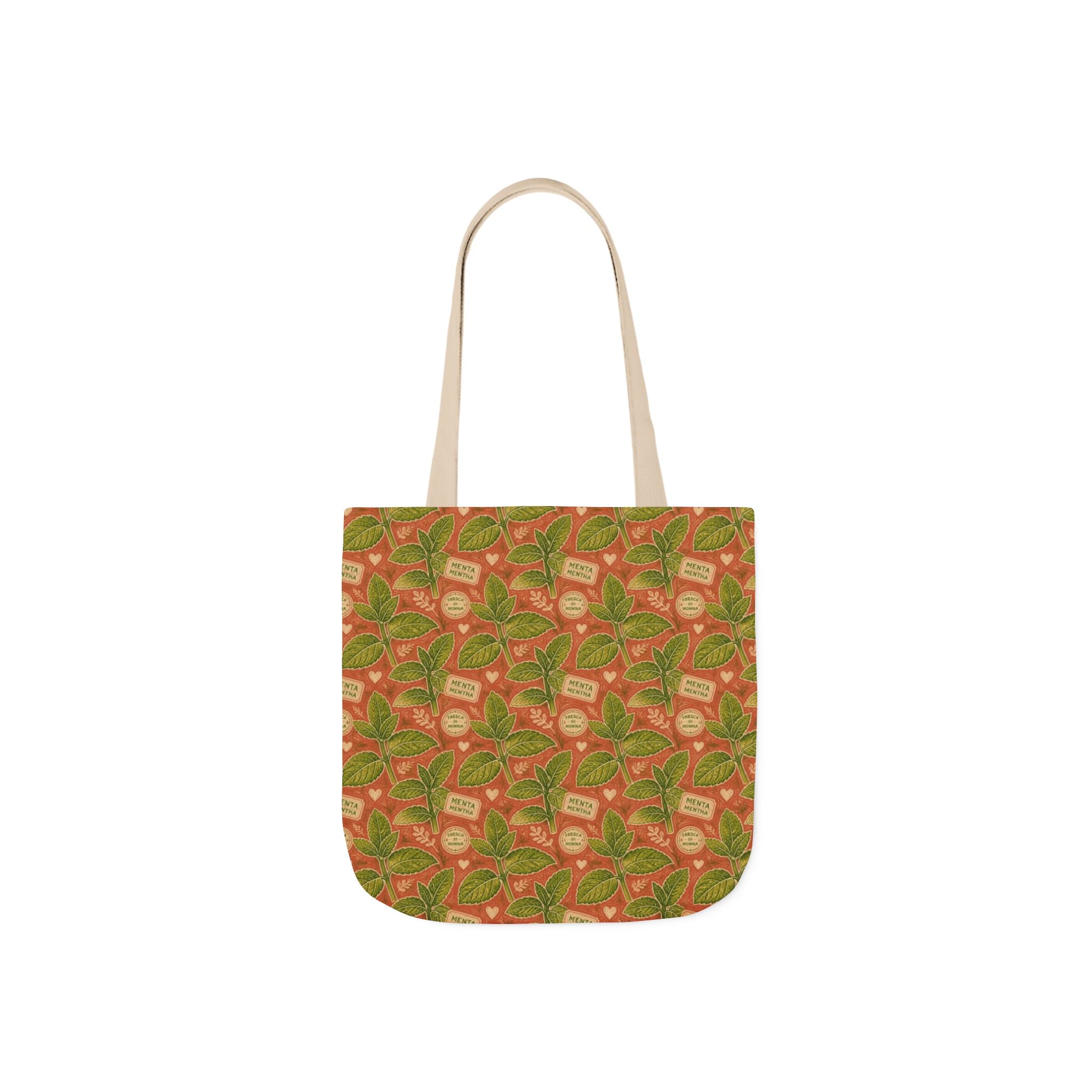 Fresh Mint Leaves Canvas Tote Bag Mediterranean Kitchen Linocut Design Italian Cottagecore Gift