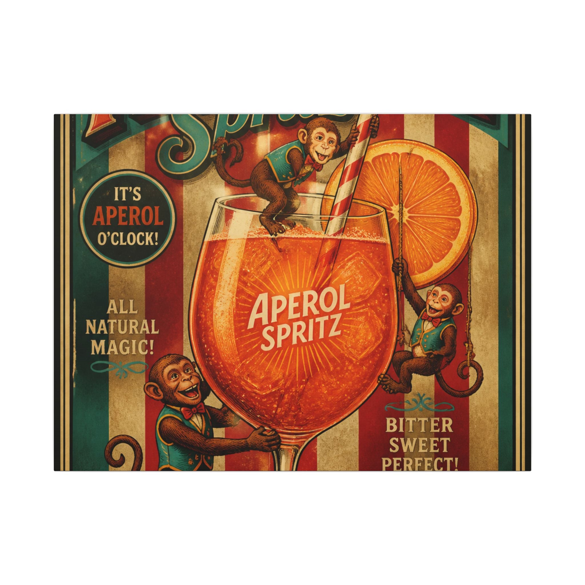 Aperol Spritz Monkeys Wall Art Canvas 16×20 Vintage Circus Kitchen Decor Maximalist Print