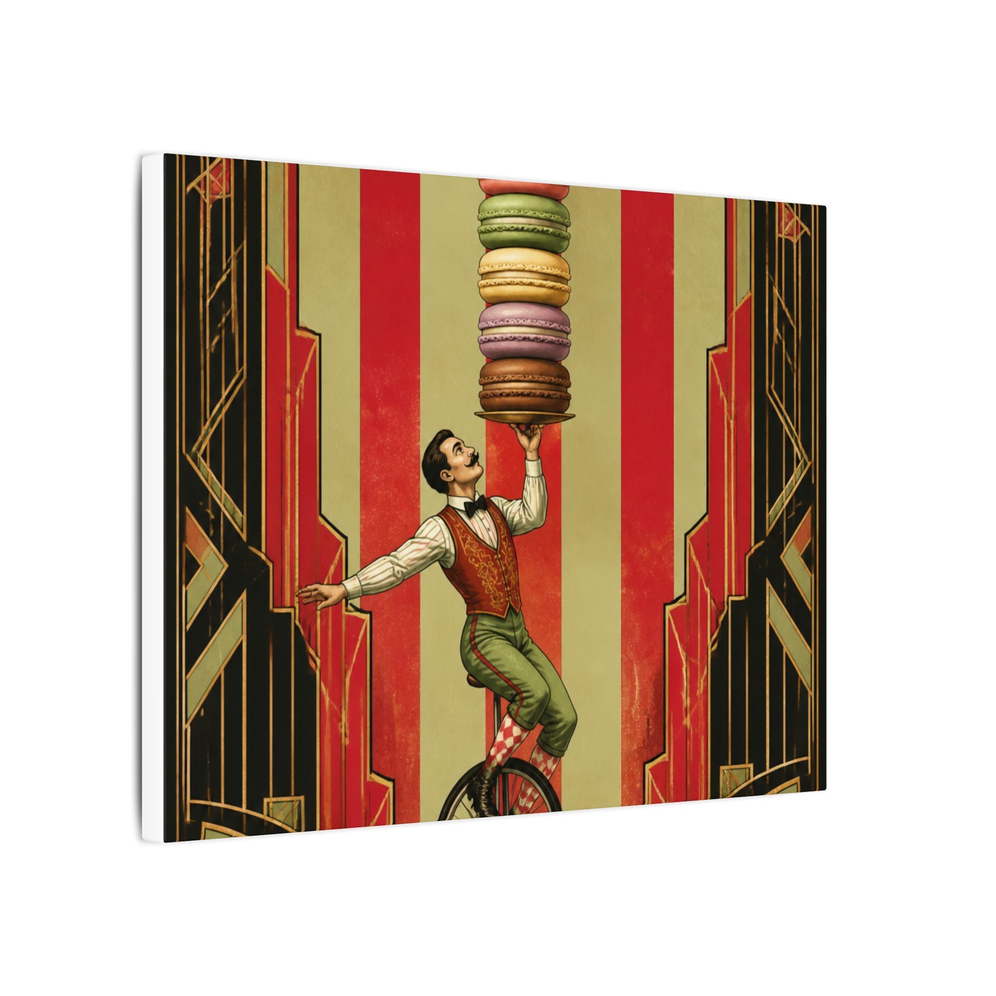 Macaron Balancing Tower Wall Art Canvas 16×20 Art Deco Entryway Decor Maximalist Print