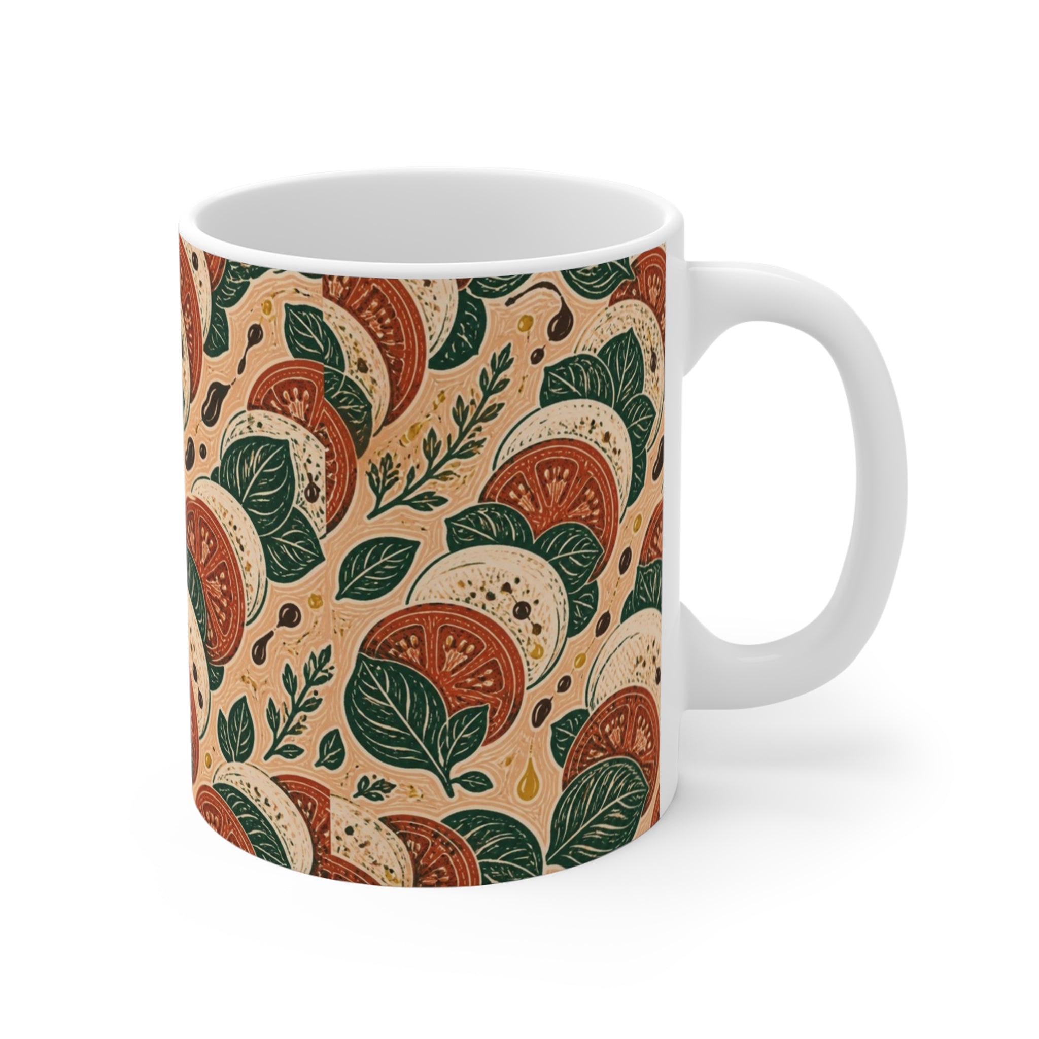 Caprese Arrangement 11oz Ceramic Mug Mediterranean Kitchen Linocut Design Italian Cottagecore Gift