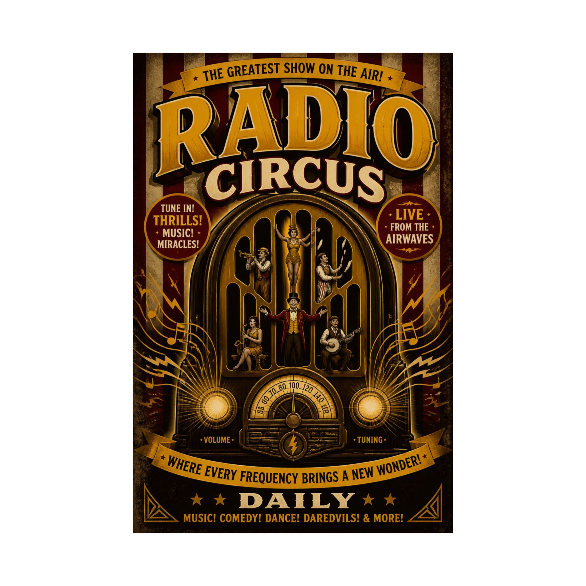 Vintage Radio Stage Wall Art Poster 18×24 Vintage Circus Kitchen Decor Maximalist Print