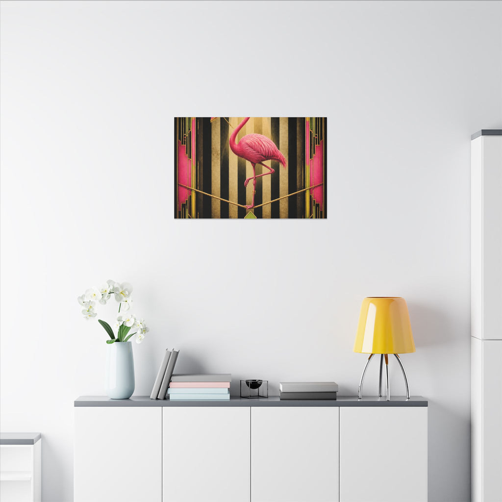 Flamingo Tightrope Wall Art Canvas 16×20 Art Deco Entryway Decor Maximalist Print
