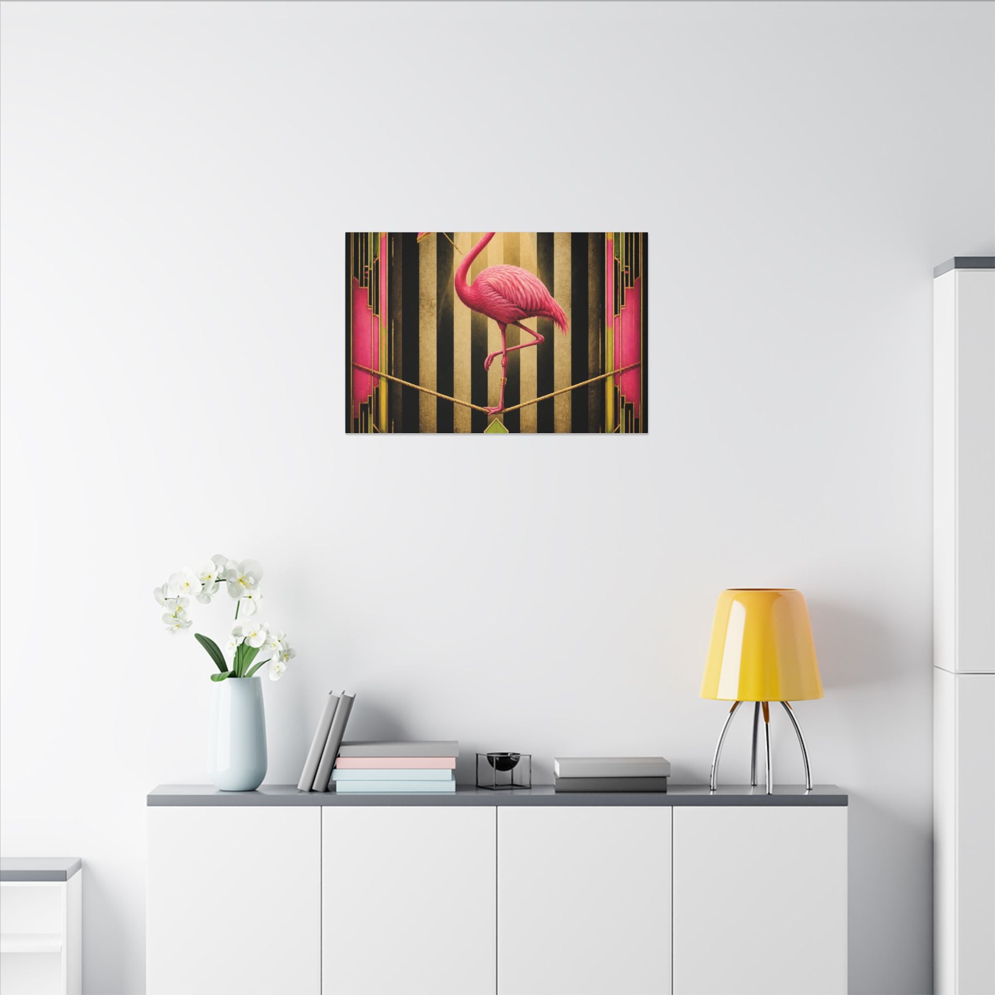 Flamingo Tightrope Wall Art Canvas 16×20 Art Deco Entryway Decor Maximalist Print